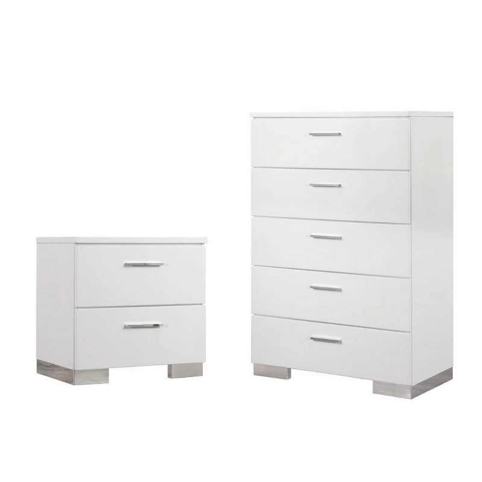 Coaster Felicity 2PC Simple Chest and 2 Drawer Nightstand in White