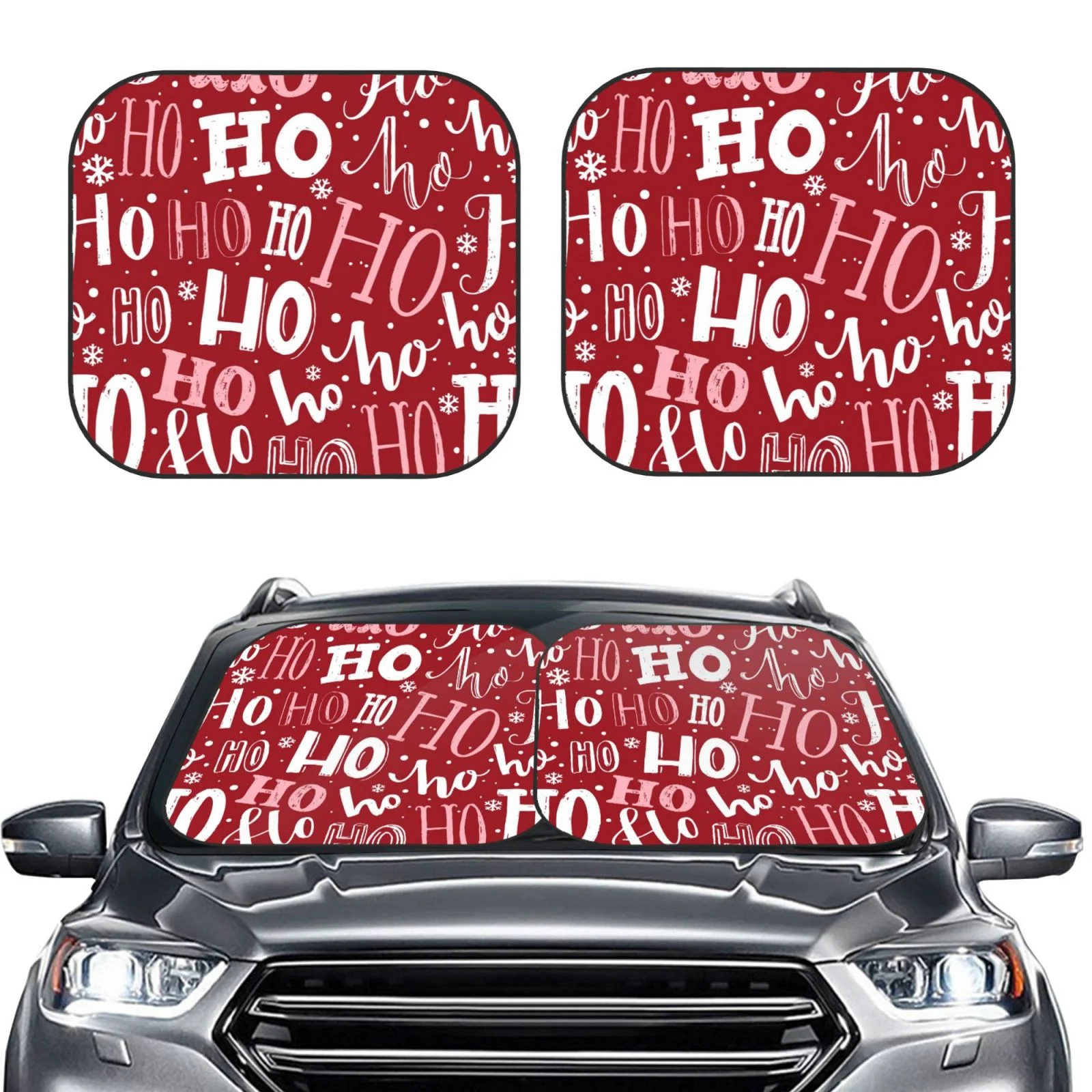 Daiia Ho Pattern Funny Christmas Windshield Sun Shade 2 Pack Foldable Car Front Window Sunshade For Most Sedans Suv Truck Auto Sun Blocker Visor Protector Blocks Max Uv Rays