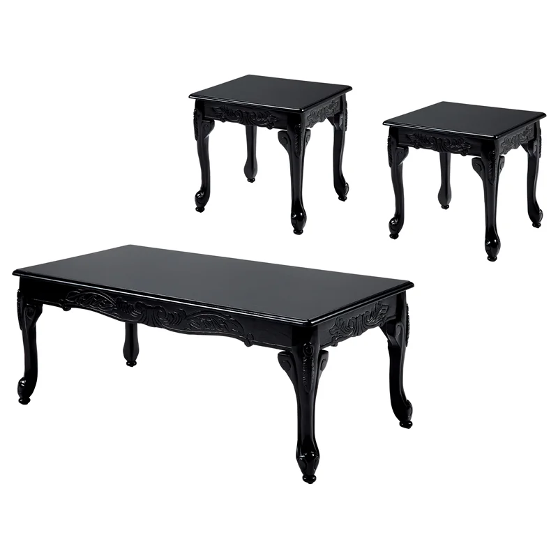 Furniture of America Alice Solid Wood 3-Piece Coffee Table Set in Black