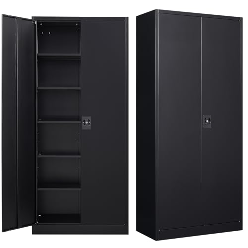 MIIIKO Black Garage Storage Cabinet with Doors and 5 Shelves,71