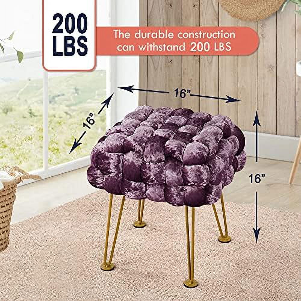 TJUNBOLIFE Black Soft Upholstered Ottoman Entryway Bench Seat 16"x16"x16" Sturdy Accent Coffee Table for Living Room Make Up Vanity Fluffy Shoe Stool with Golden Legs for Bedr