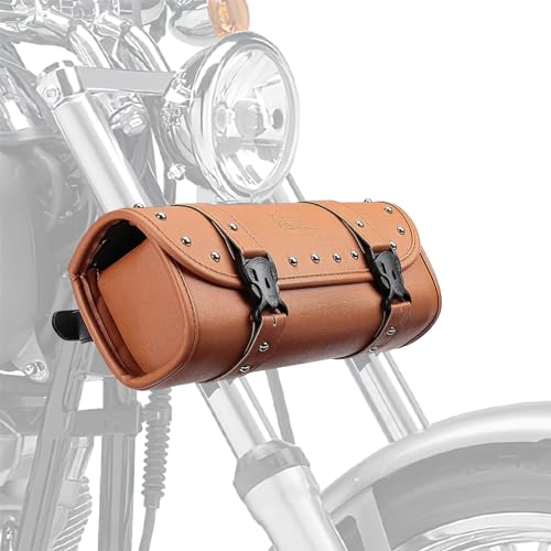 KEMIMOTO Motorcycle Tool Fork Bag PU Leather Universal Saddlebag for Front Fork Handlebar Sissybar Storage Pouch Motorcycle Roll Bag