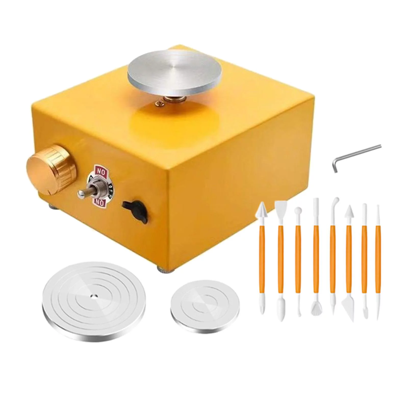 electric Pottery Turntable Tray Diameter 45/60/10000 RPM Mini Clay Making Forming Machine with 8 Ceramic Shaping Tools US Plug Yellow