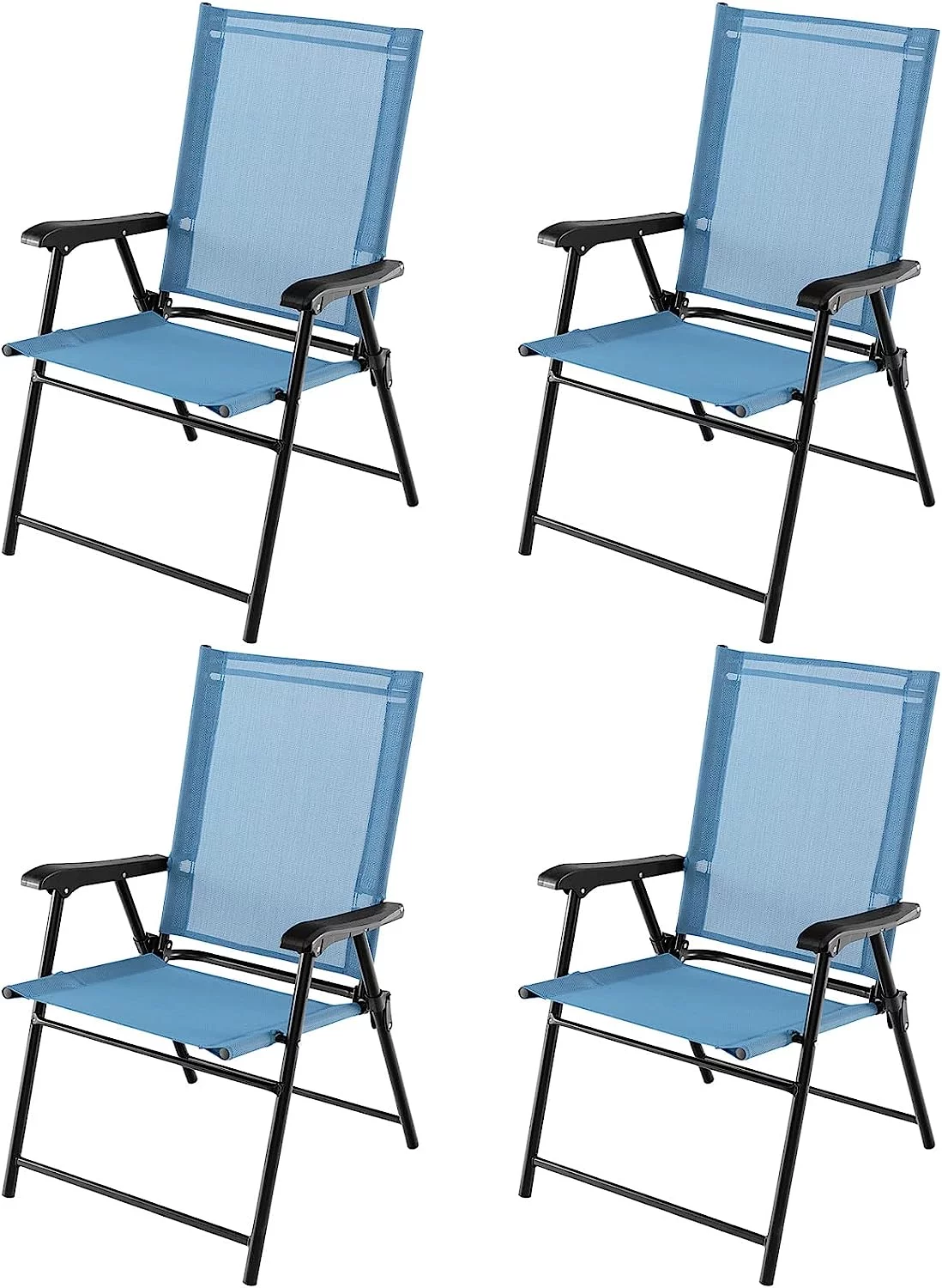 Patio Chairs Set of 4, Folding Patio Chairs for Deck Beach Camping Dining Picnic, Portable Sling Back Chairs Space Saving, Blue