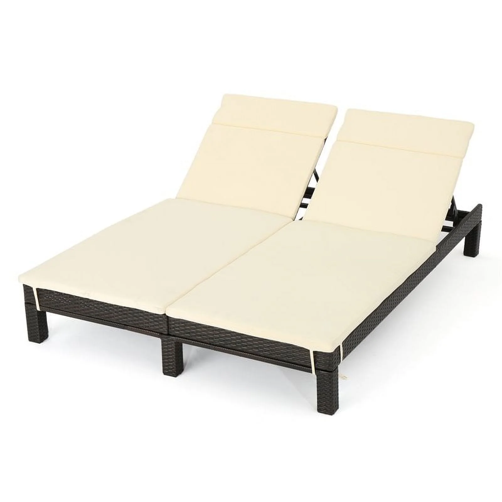 Noble House Argo Outdoor Multi-Brown Wicker Double Chaise Lounge Beige Cushions