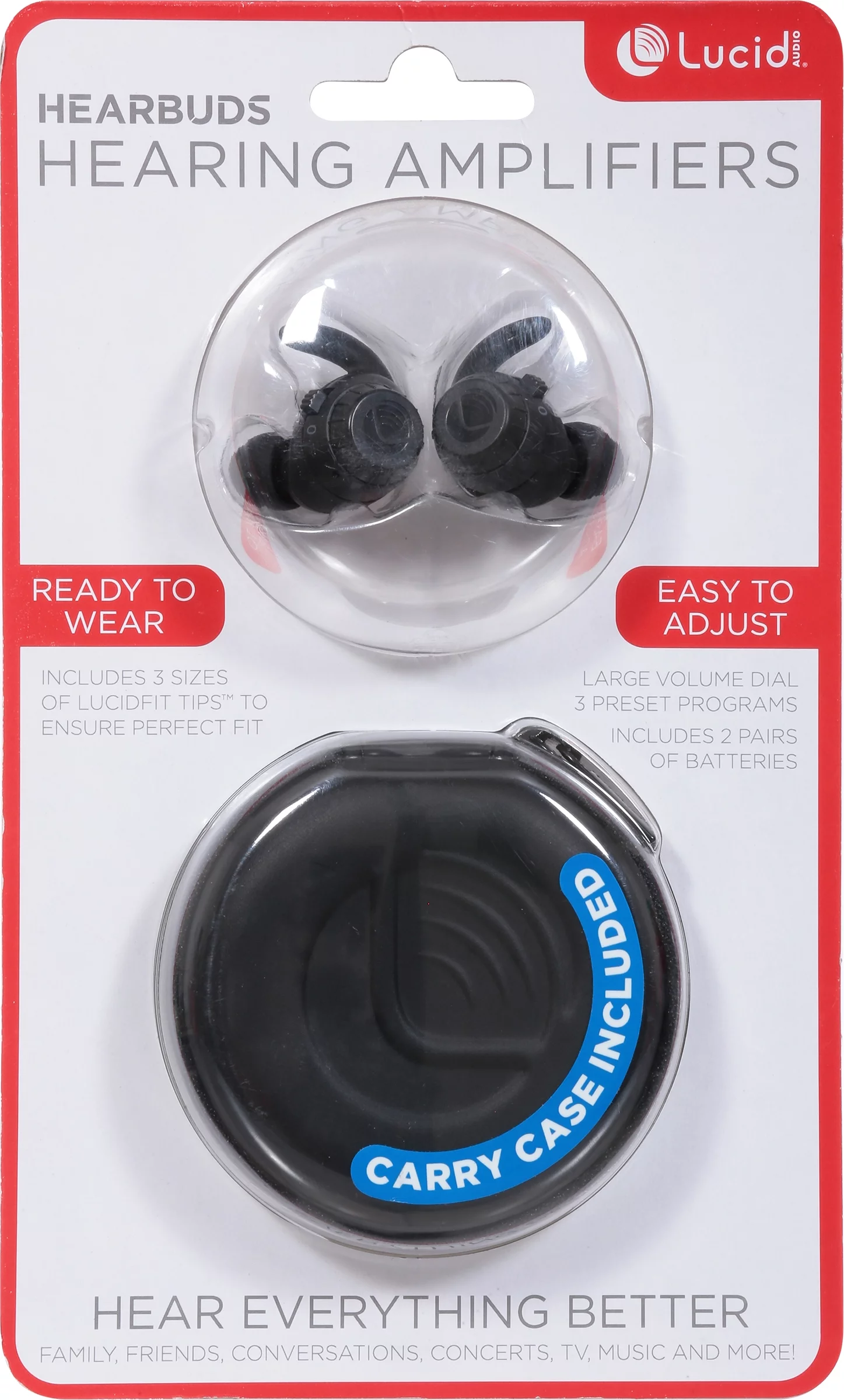 Lucid Audio HearBuds PSAP Hearing Amplifiers for Adults, Seniors, TV - Black