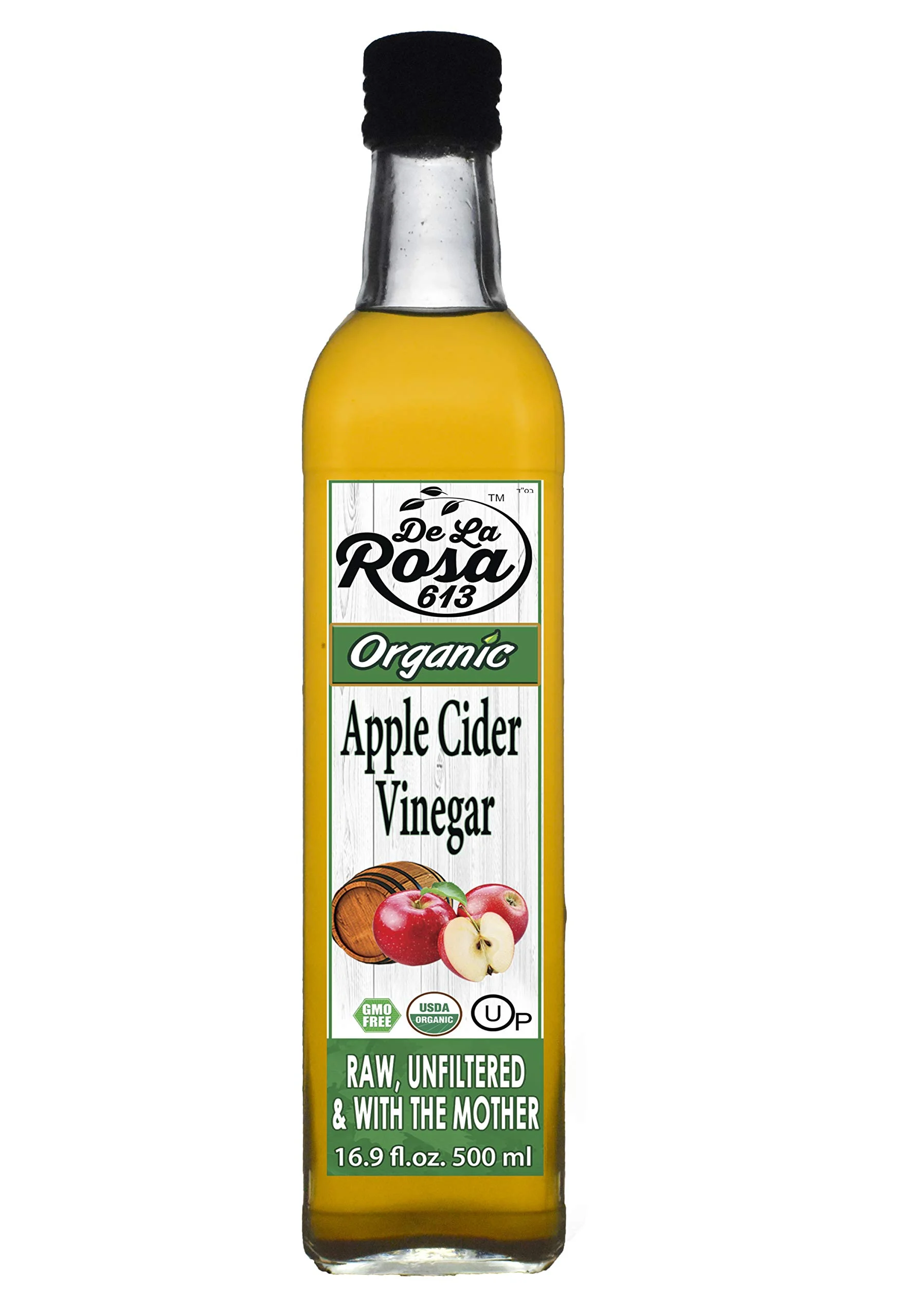 De La Rosa Organic Apple Cider Vinegar, Raw & Unfiltered, Kosher, Vegan,16.9 oz(Pack of 1)
