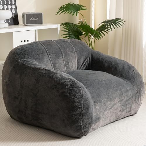 HIGOGOGO Giant Bean Bag Chair for Adults, Big Comfy Sofa Chair for Bedroom Living Room, Bean Bag Lazy Chair for Adults with Armrests for Gaming, Reading, Beige