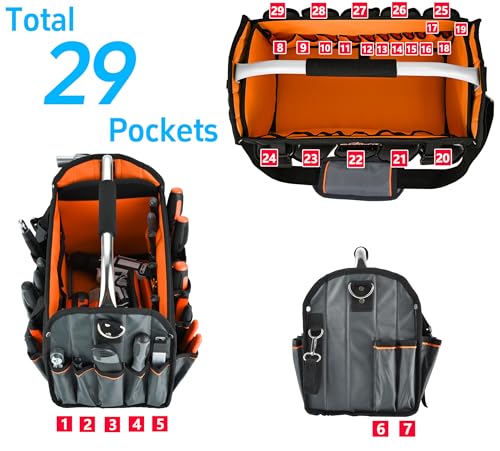 Electrician Tool Bag, 16 In Open Top Tool Bags Heavy Duty Tool Tote Bag with Handle (Orange-Gray)