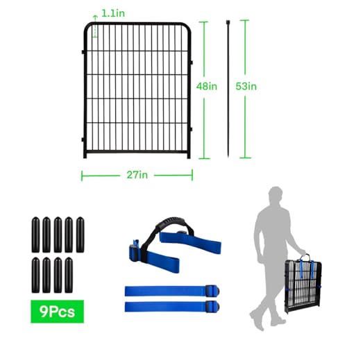 Tall Garden Fences and Borders for Dogs, 48 inch High Garden Fence, 8 Panels Total 17.7 Ft, 21 in Wide Low Threshold Gate. Modular Fencing, Dog Fence Outdoor for Yard. Vegetable Garden Fence