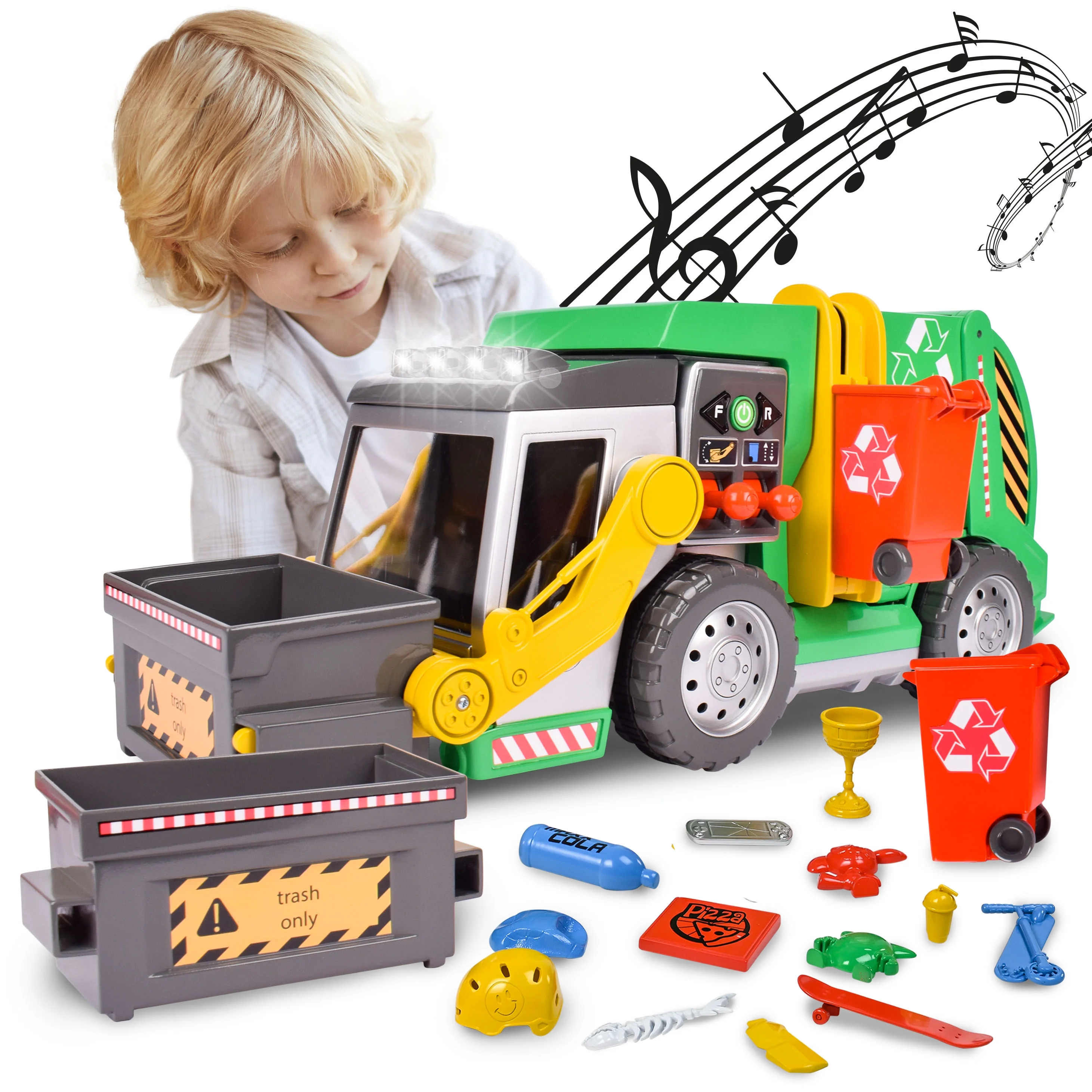 Maxx Action 3-N-1 Maxx Recycler  Garbage Truck with Lights, Sounds and Motorized Drive Includes 16 Accessories