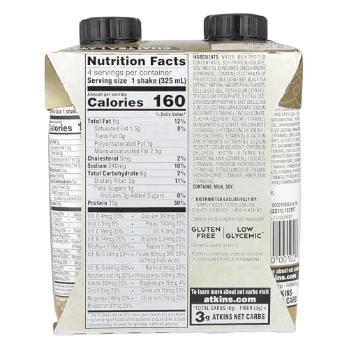 Atkins Creamy Milk Chocolate PLUS Protein Shake, 30g Protein, 7g Fiber, 2g Net Carb, 1g Sugar, Keto Friendly, Low Carb, High Protein Drink, 12 Count