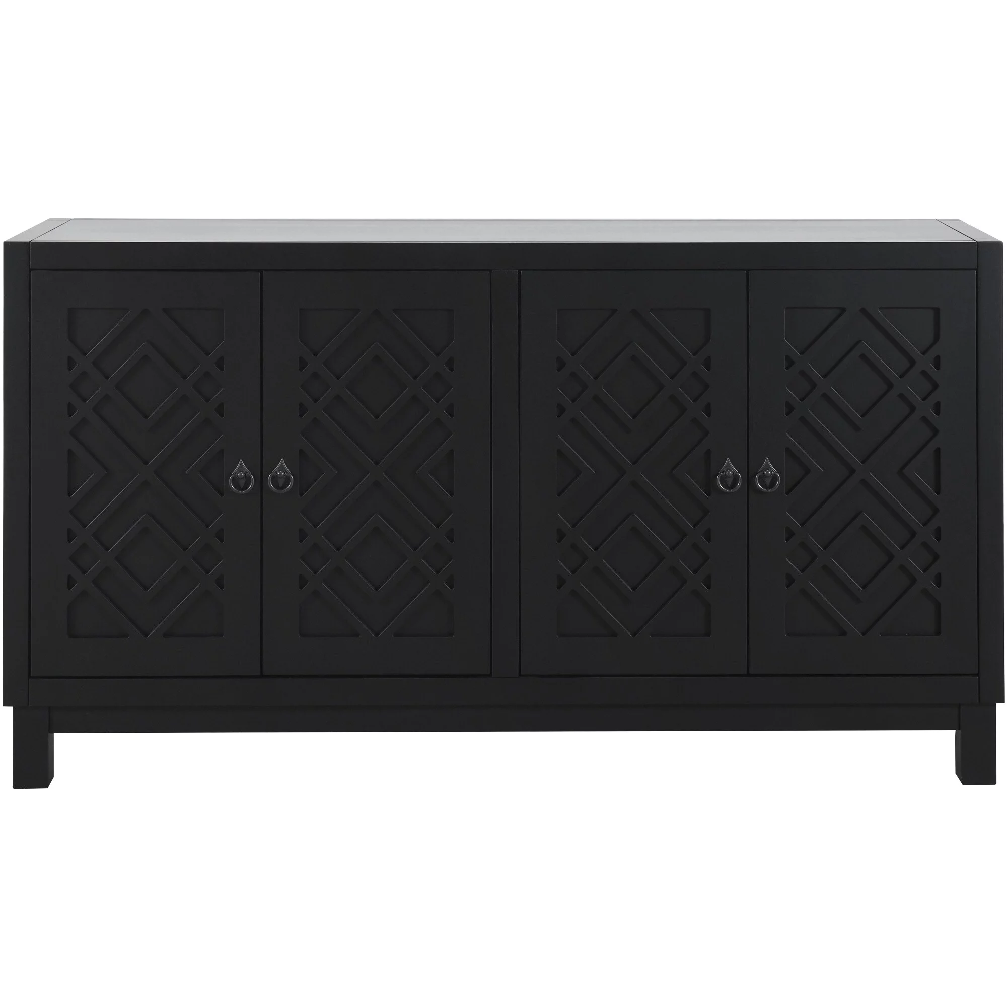 Large Storage Space Sideboard, 4 Door Buffet Cabinet with Pull Ring Handles Black