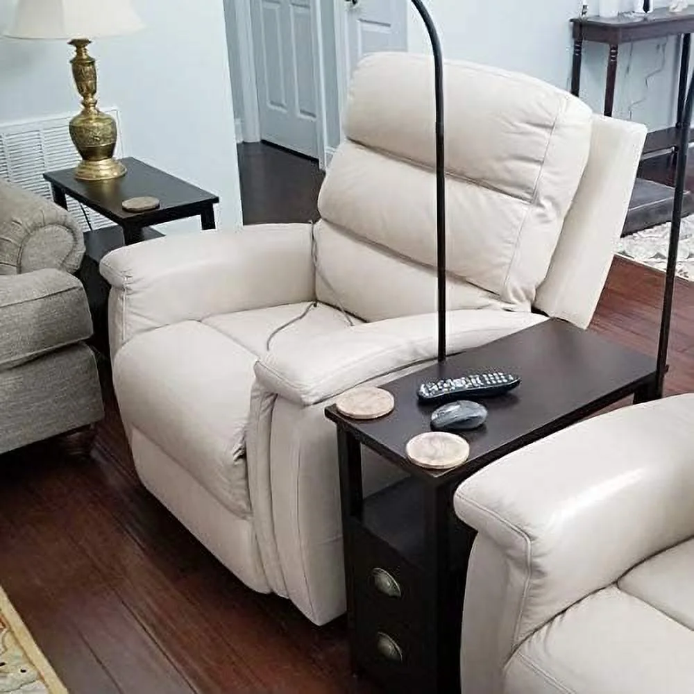 TJUNBOLIFE End Table with 2 Drawer and Open  Narrow Nightstand for Living Room Sofa  (Espresso)