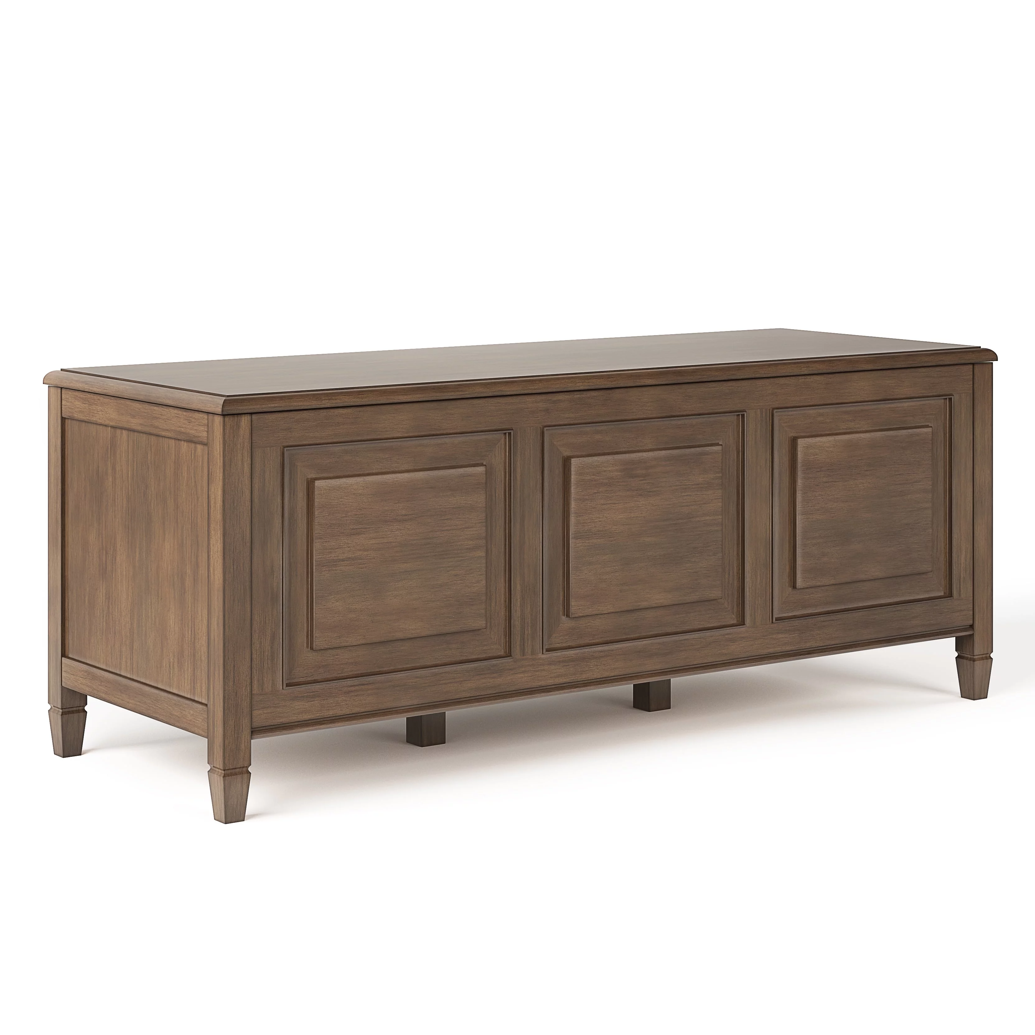 Simpli Home Connaught Traditional Solid Wood Storage Bench in Natural Aged Brown