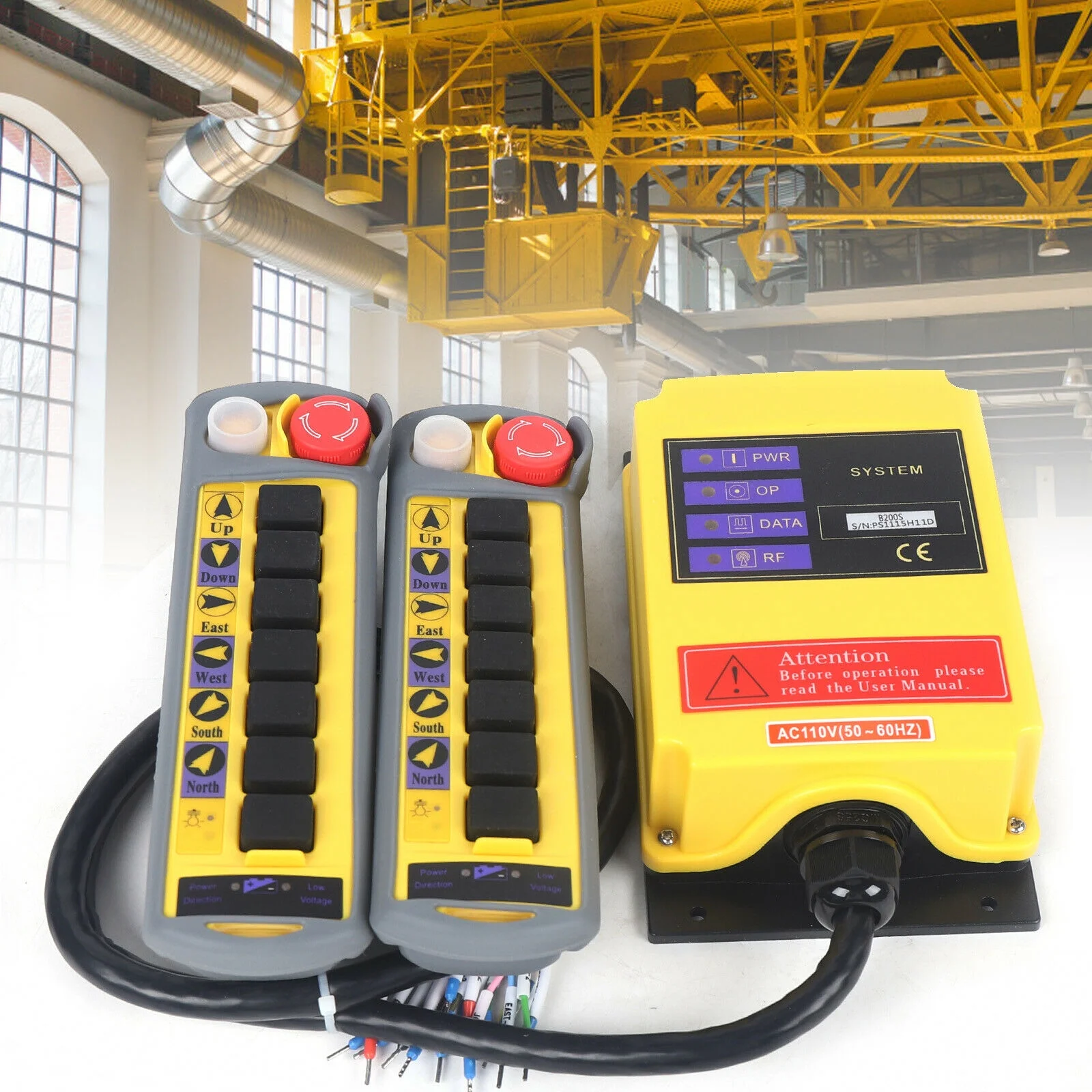 Fichiouy Industrial Wireless Lifting Machine 6 Channel 2 Speed Control Hoist Crane Radio Remote Control System 2 Transmitter CD, MD