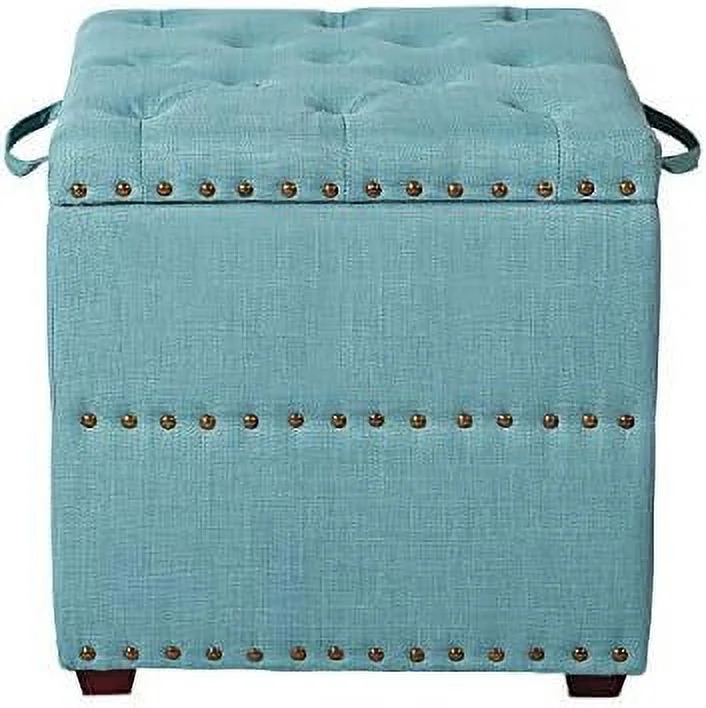 TJUNBOLIFE Ottoman Cube Foot  Stool Square Coffee Table with Tray Lid (Sky Blue)