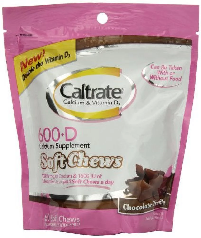 6 Pack - Caltrate Calcium - Vitamin D Soft Chews Chocolate Truffle 60 Each