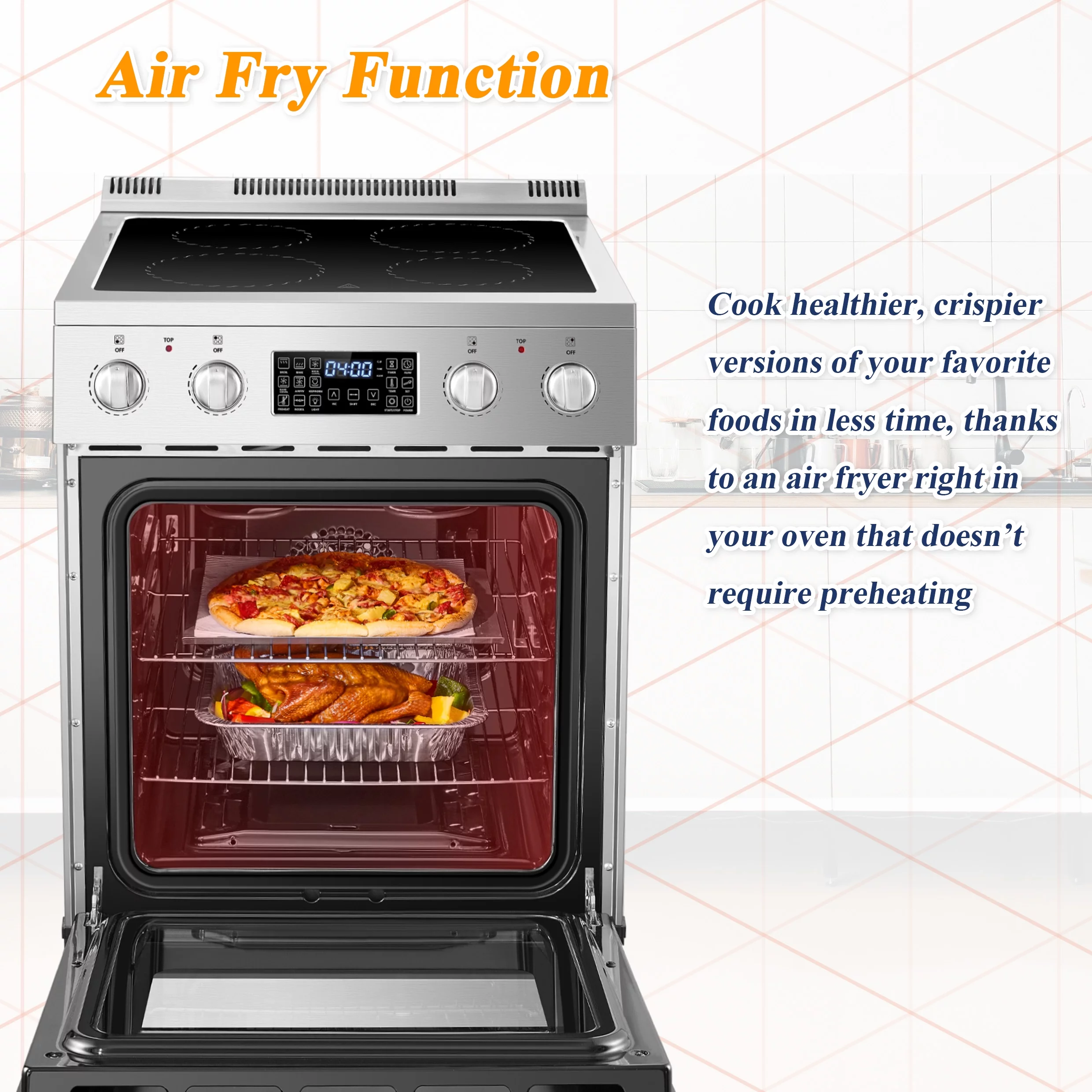 Lanbo 24 inch 2.9 Cu.ft Freestanding Electric Range with Air Fry, Rotisserie and  Convection Oven