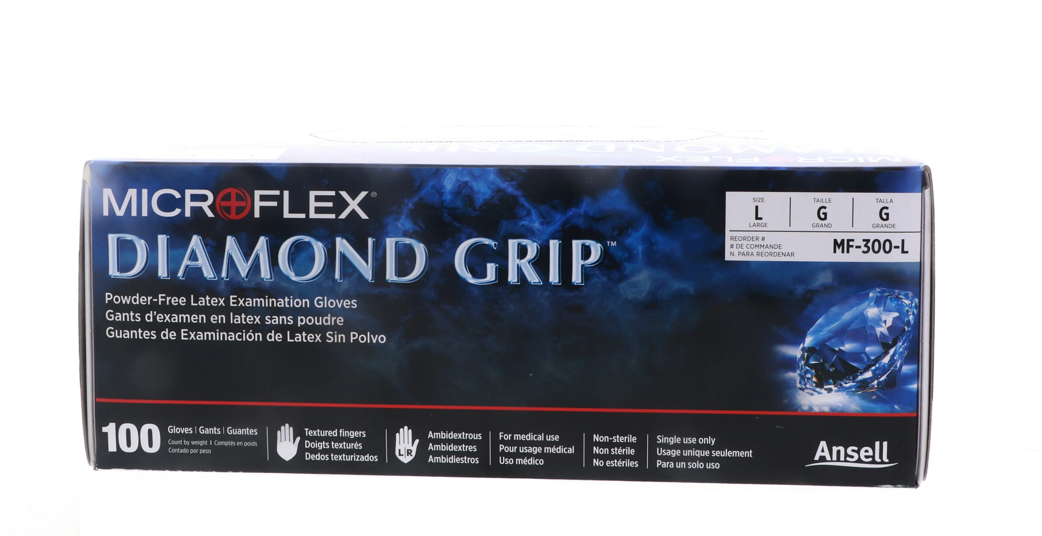 Microflex Diamond Grip Powder-Free Latex Examination Glove, Large, White (100pcs)