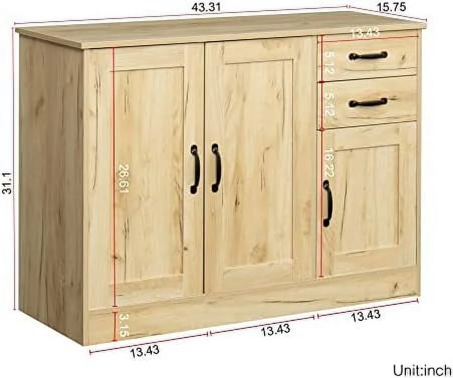 KBANZIBIU Wood Buffet Sideboard Server  Cabinet Console Table with  and Adjustable   Farmhouse Distressed Decorative Cabinet Cupboard for Entryway Kitchen Dining Room (Oak)