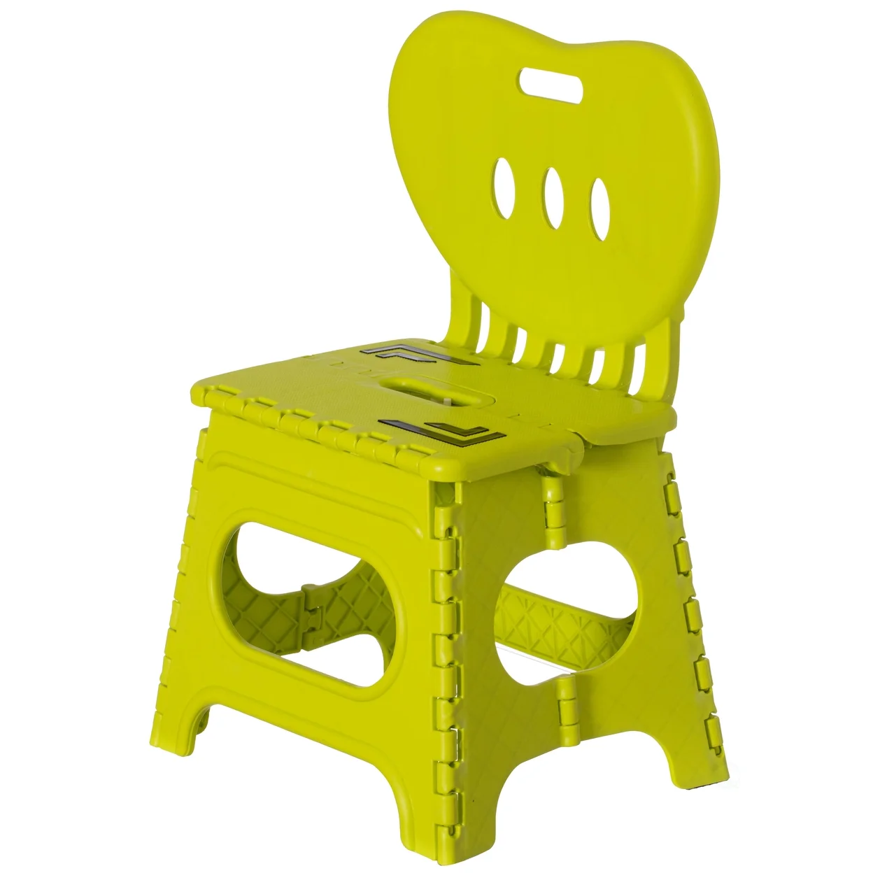 Basicwise  Plastic Foldable Step Stool with Back Support, Heart Shaped Backrest, Portable Chair with Handle, Kids Stepping Stool and Bathroom Stool, Collapsible Step Stool, Green