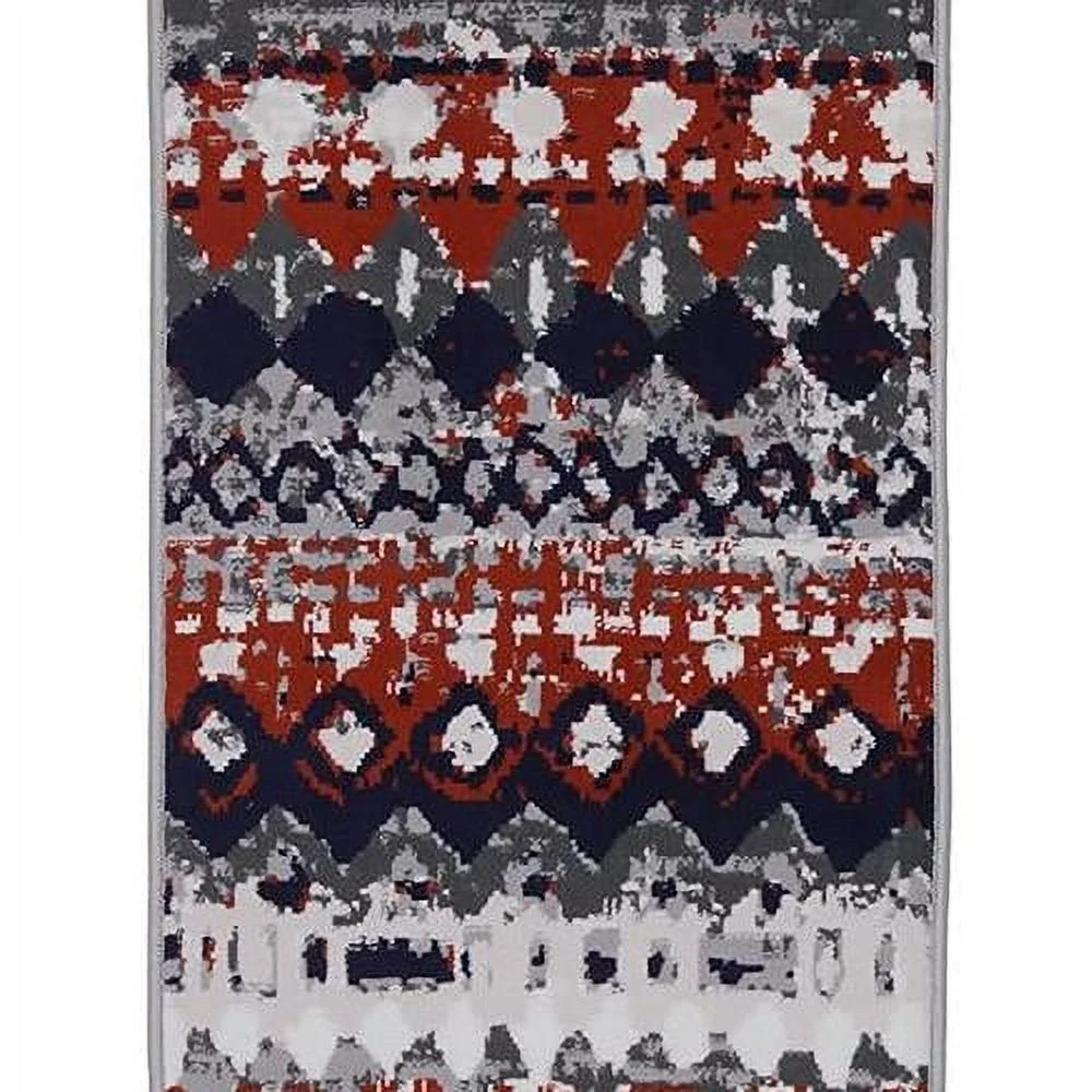 Geometric Pattern Runner Rug - 2 Ft. X 8 Ft, Light Grey, Rustic Theme Distressed Rug | Home Furnishings