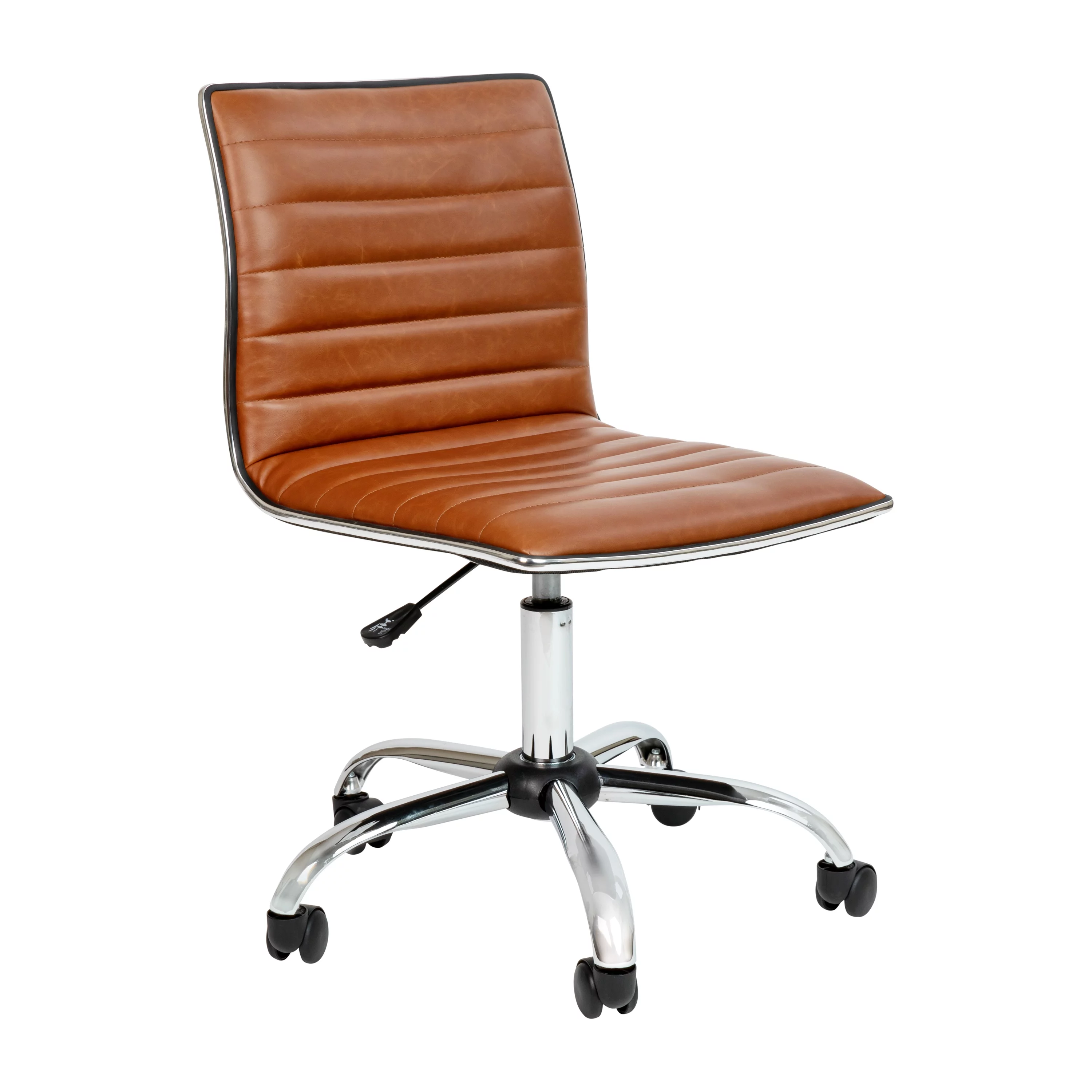 Emma + Oliver Low Back Designer Armless Brown Ribbed Swivel Task Office Chair, Desk Chair