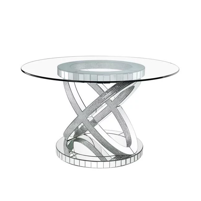 Benjara BM230702 Round Glass Top Dining Table with Cross Oval Base, Silver