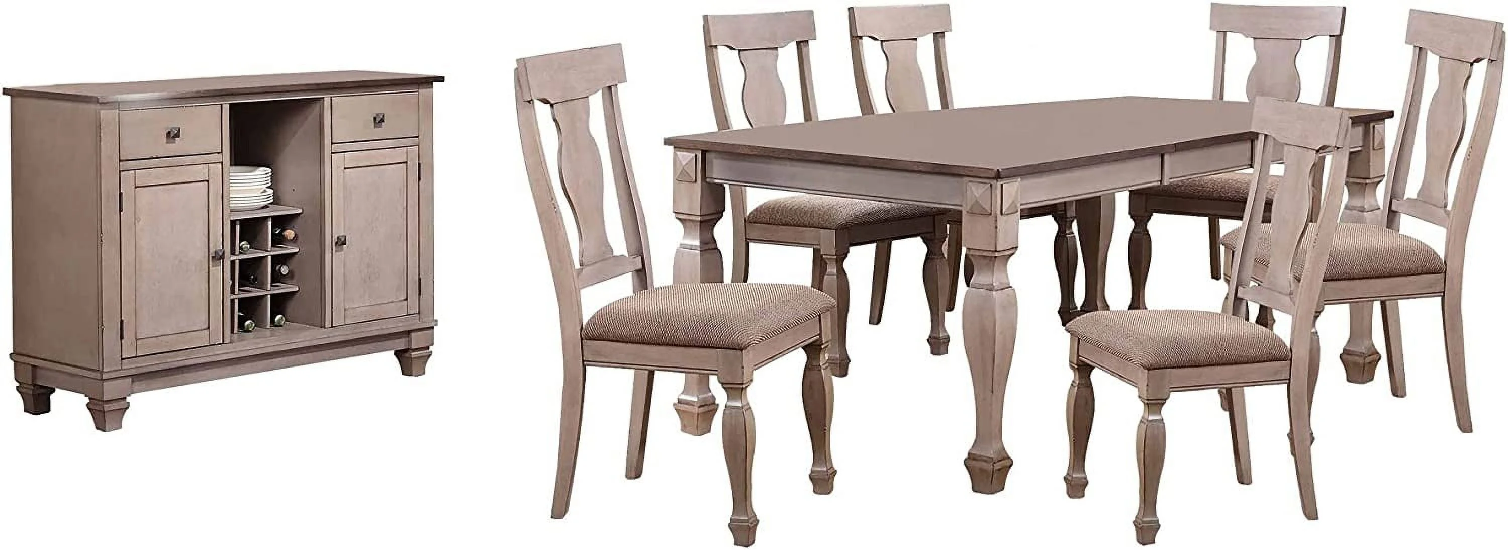 Designs Indoor Home Decorative Furniture Joanna 8 Piece Extendable Dining Set  Brown Wood & Polyester (Table  Six Queen Anne Back Chairs & Buffet Server)