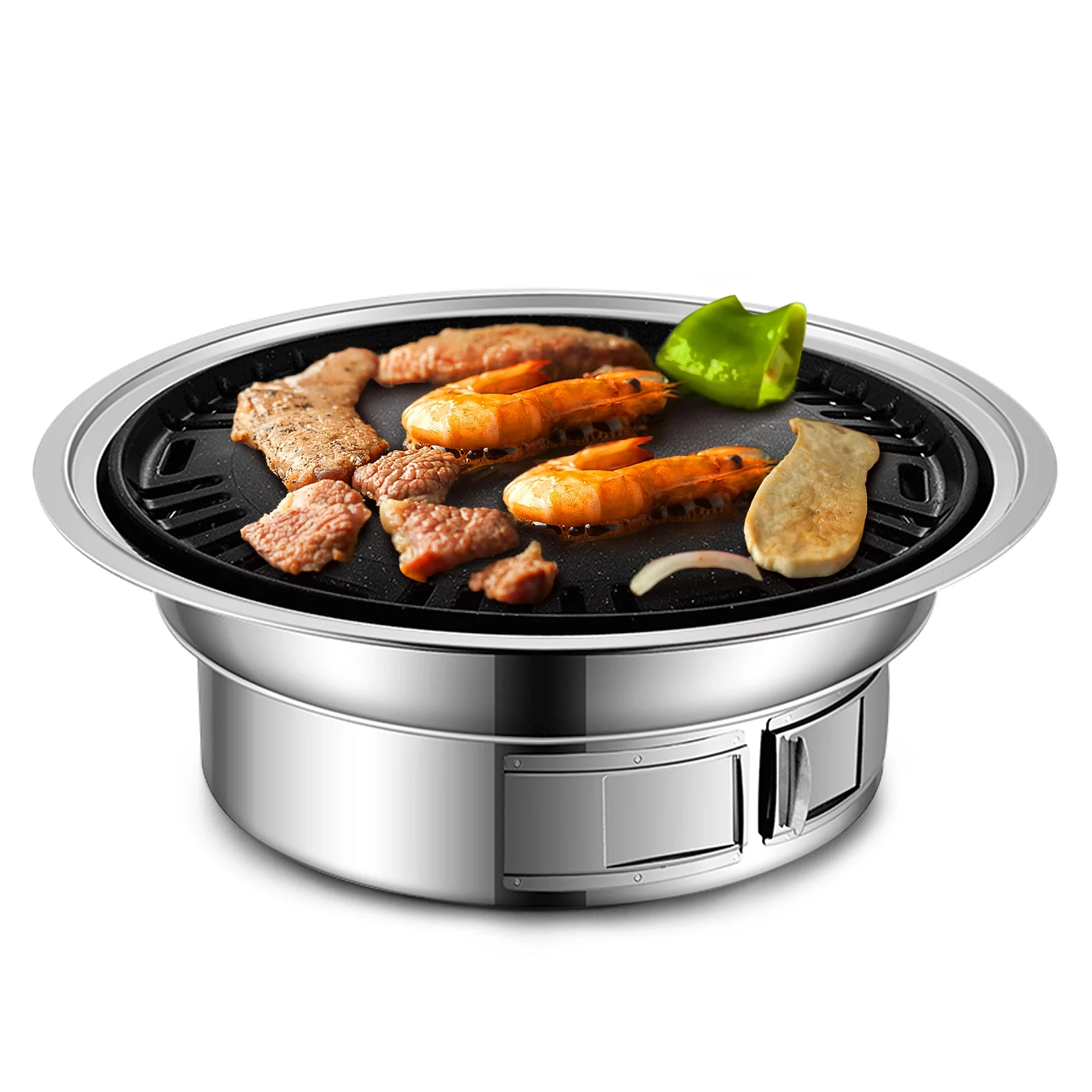 Tomfoto Charcoal Grill Non-stick Korean Barbecue Grill Portable Stainless Steel BBQ Charcoal Grill  for Outdoor Camping Cooking