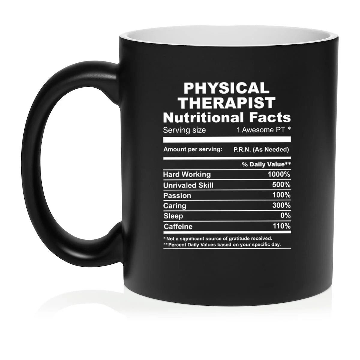 Physical Therapist Nutrition Facts Funny Gift Ceramic Coffee Mug Tea Cup Gift for Her, Him, Friend, Coworker, Wife, Husband (11oz Matte Black)