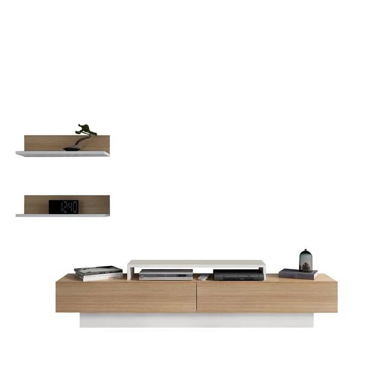 16 x 71 x 13 in. Lusi TV Stand - Teak & White