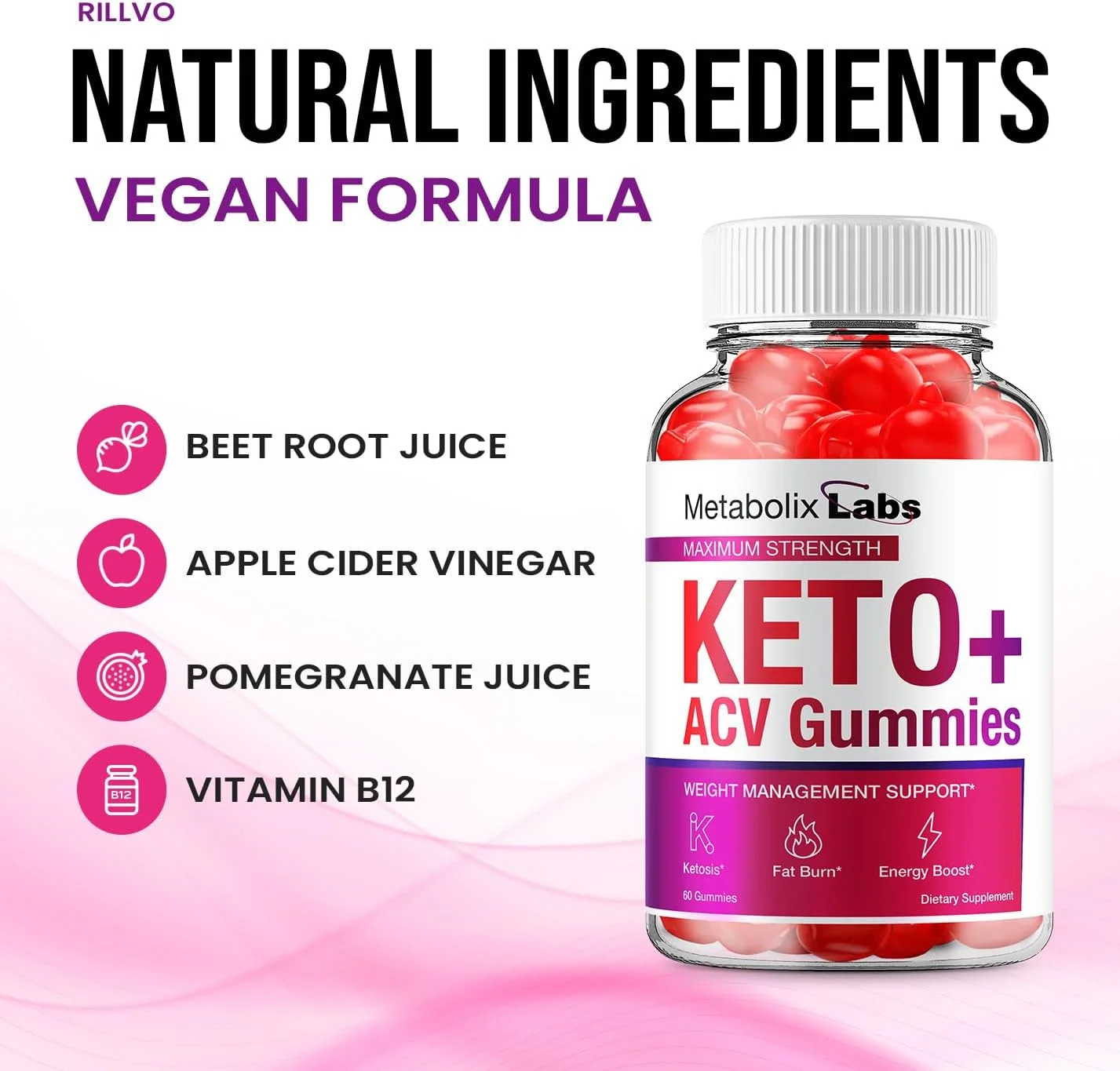 Metabolix Labs Keto ACV Gummies - Official - Keto MetabolixLabs ACV Gummies Advanced Formula Plus Apple Cider Vinegar Dietary Supplement B12 Beet Root Juice Men Women (60 Gummies)