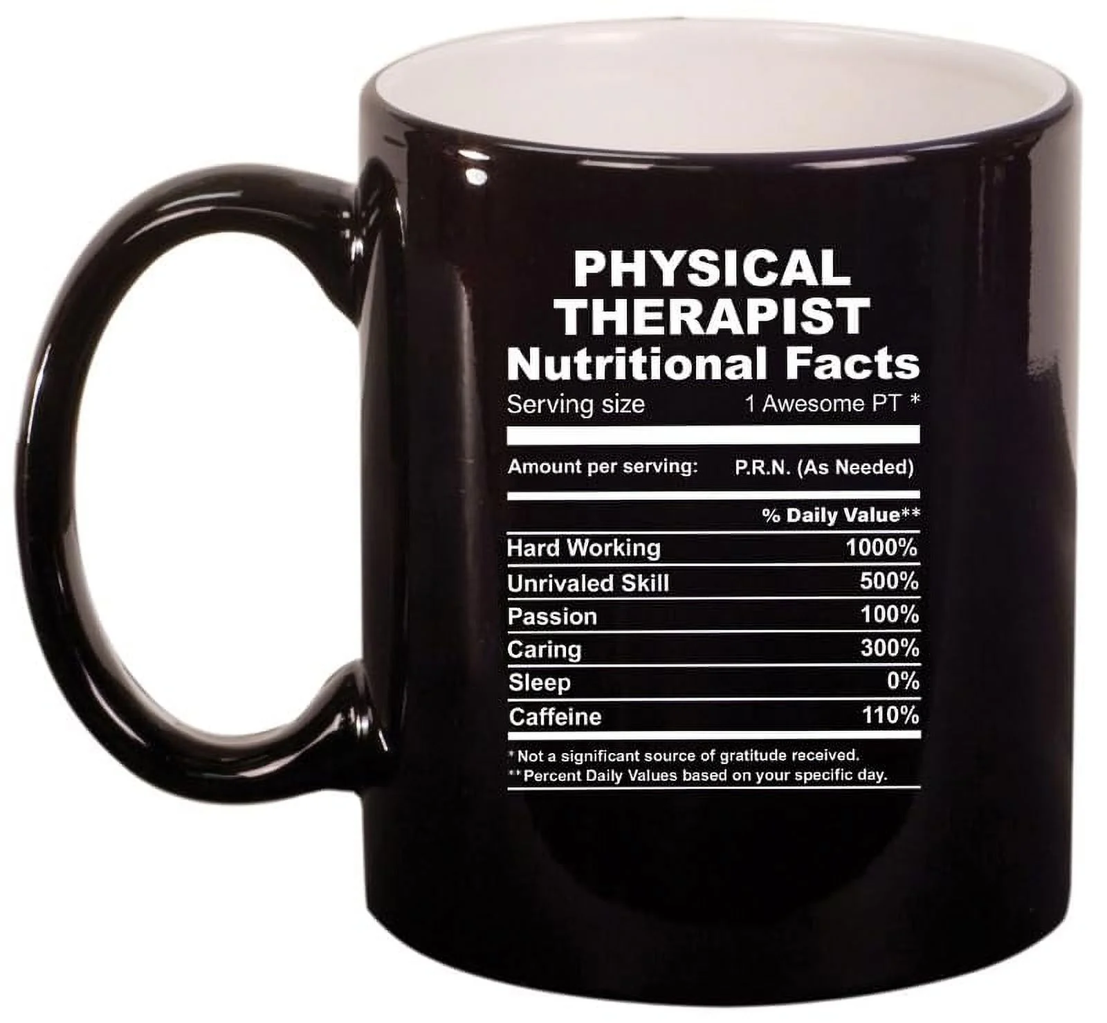 Physical Therapist Nutrition Facts Funny Gift Ceramic Coffee Mug Tea Cup Gift for Her, Him, Friend, Coworker, Wife, Husband (11oz Gloss Black)