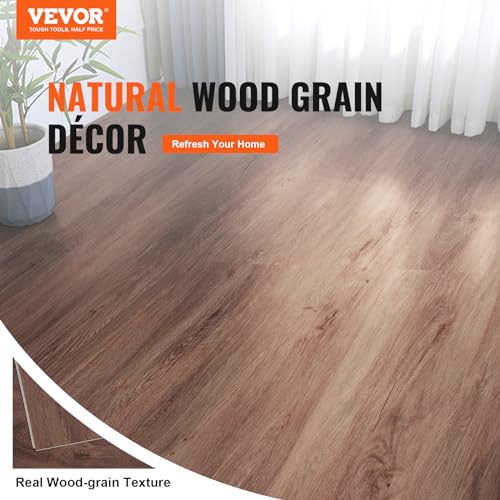 VEVOR Interlocking Vinyl Floor Tiles 48 x 7.3 inch, 10 Tiles 5.5mm Thick Snap Together, Natural Wood Grain Luxury Vinyl Flooring for Bedroom, Living Room, Bathroom (24.5 Sq.Ft/Box)