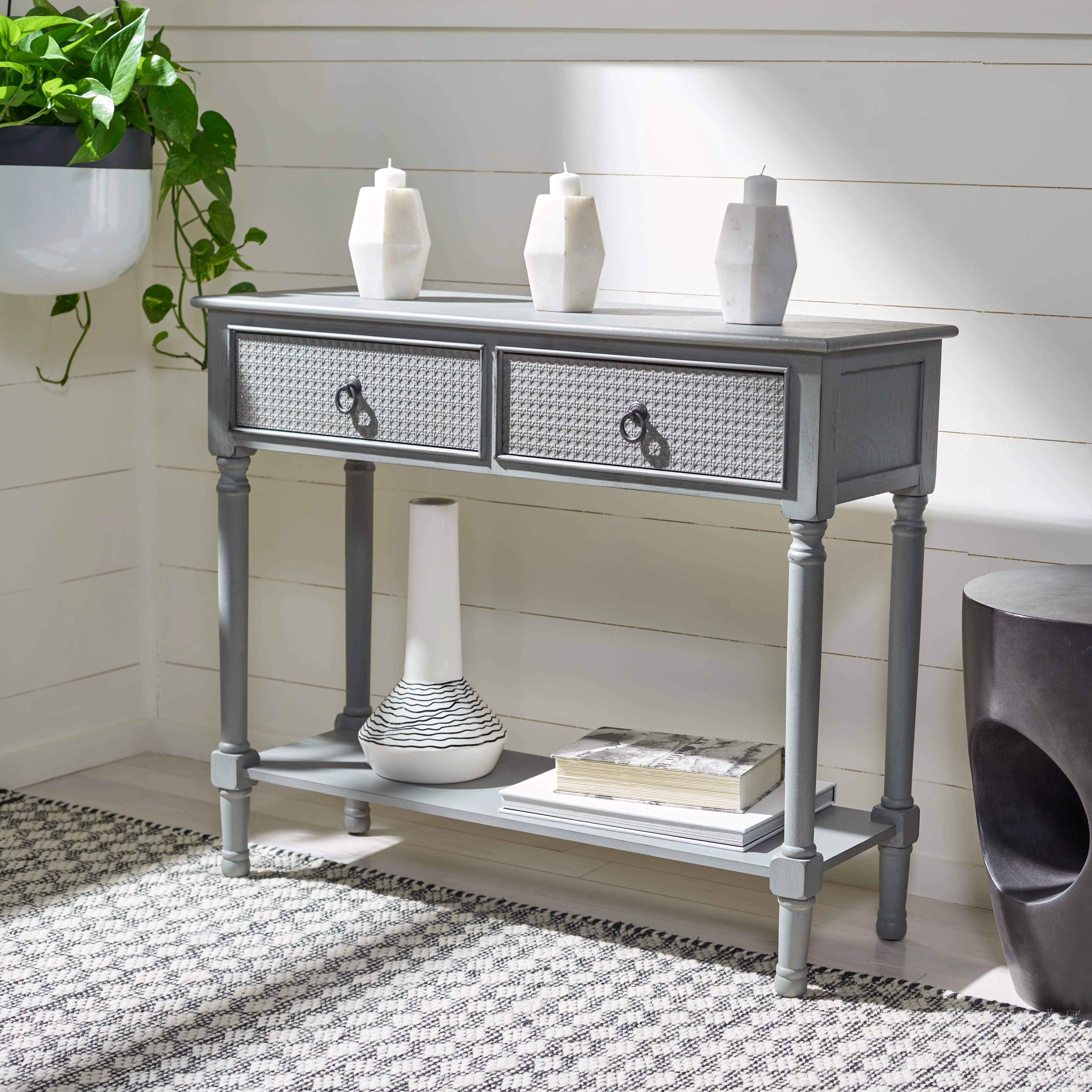 SAFAVIEH Haines Modern 2 Drawer Console Table, Distressed Grey