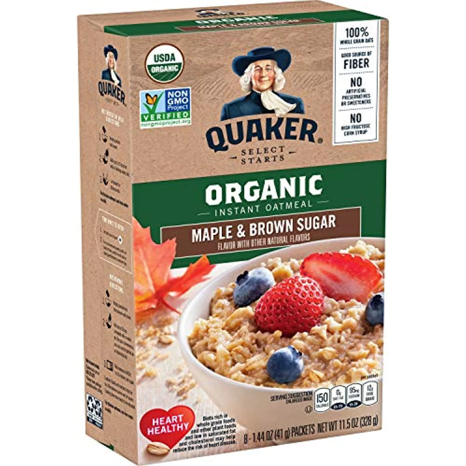 Quaker Instant Organic Oatmeal Maple & Brown Sugar Breakfast Cereal, 8 Packets Per Box (Pack Of 6 Boxes)