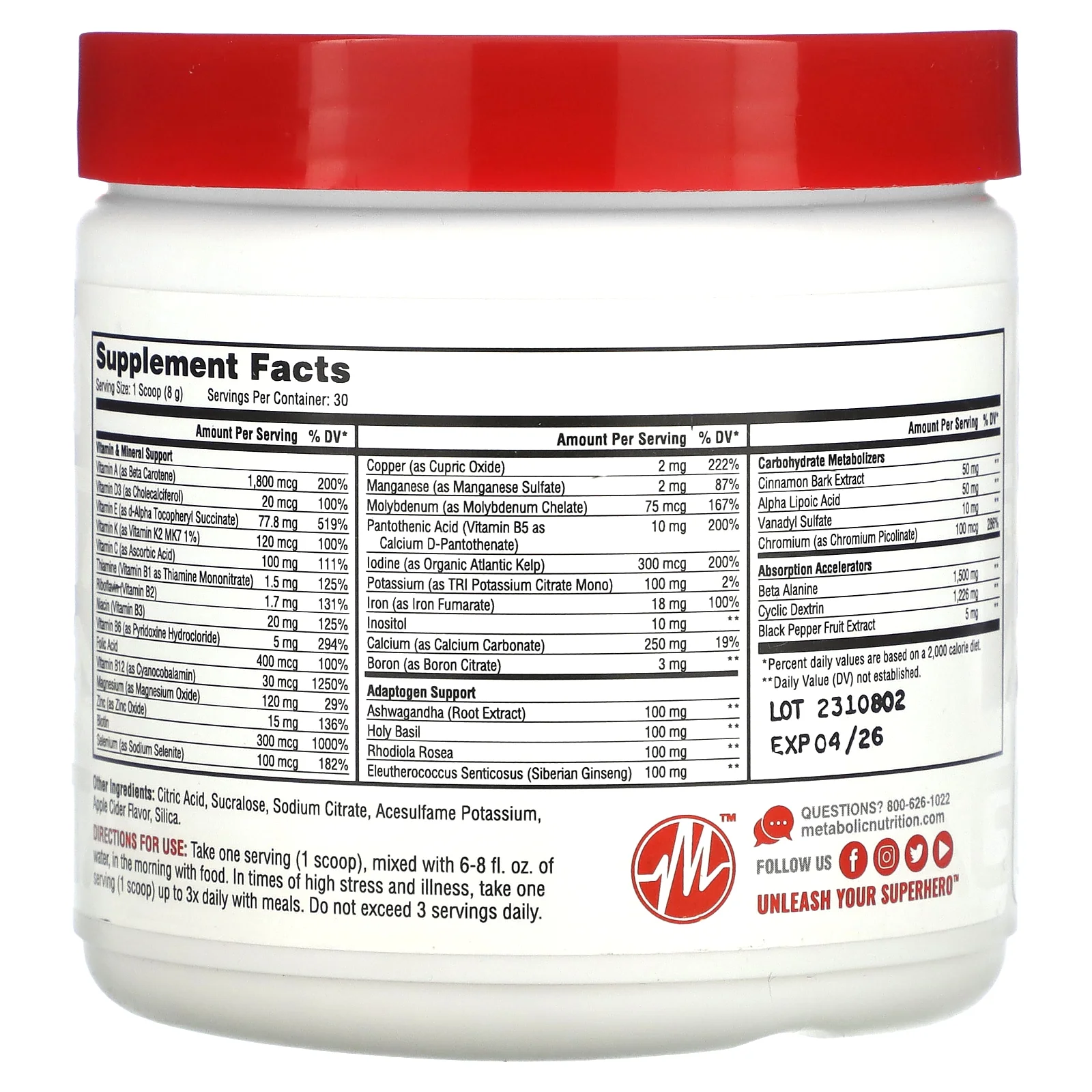 Metabolic Nutrition VitaGen, Apple Cider, 8.47 oz (240 g)