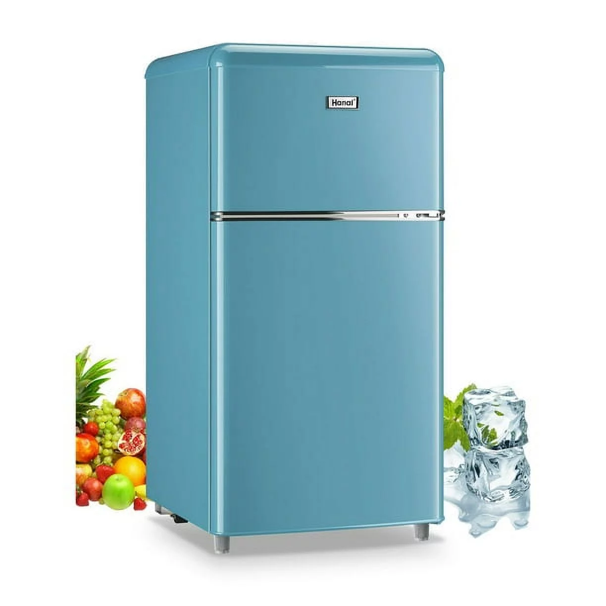 Compact Refrigerator Mini Fridge with Freezer, 3.2 Cubic Feet Retro Dual Door Small Refrigerator by WANAI with 7 Temp Modes, LED Lights, Removable Shelves, Ideal for Bedroom, Dorm, Office, Apartment
