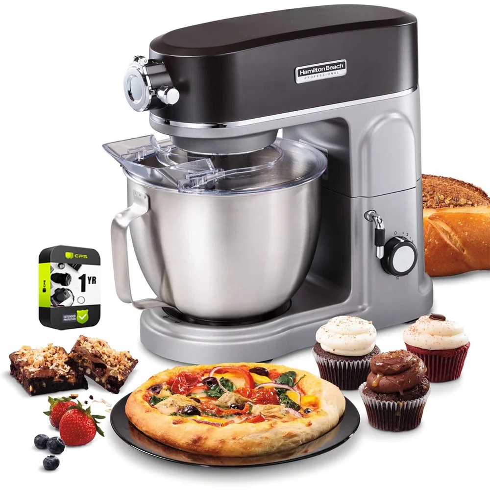 Hamilton Beach 63240 Professional Stand Mixer 5 Quart Specialty Attachment Hub Grey Bundle with 1 Year Extended Protection Plan