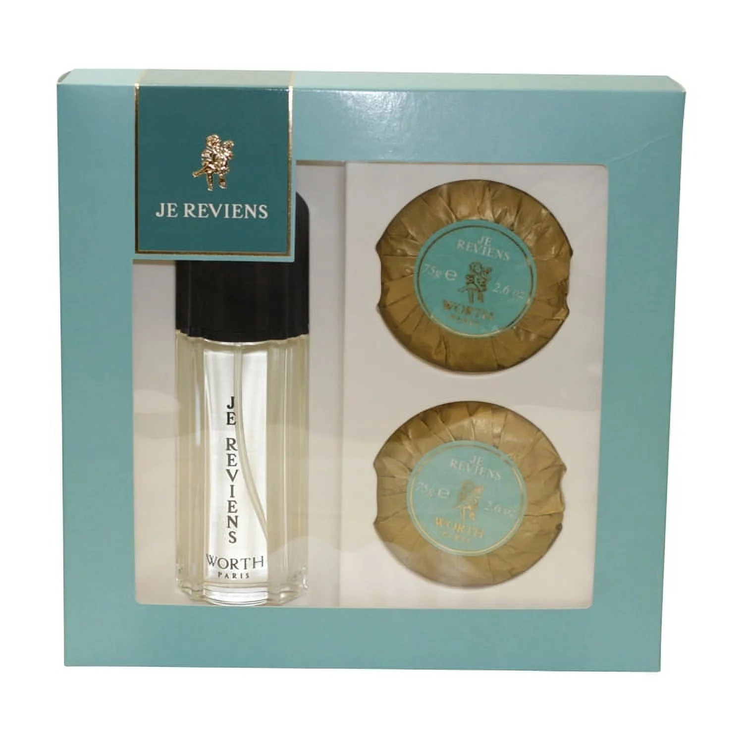 Je Reviens 3 Pc. Gift Set ( Eau De Toilette Spray 1.7 Oz / 50 Ml + Perfumed Soaps 2 X 2.6 Oz / 75g for Women by Worth