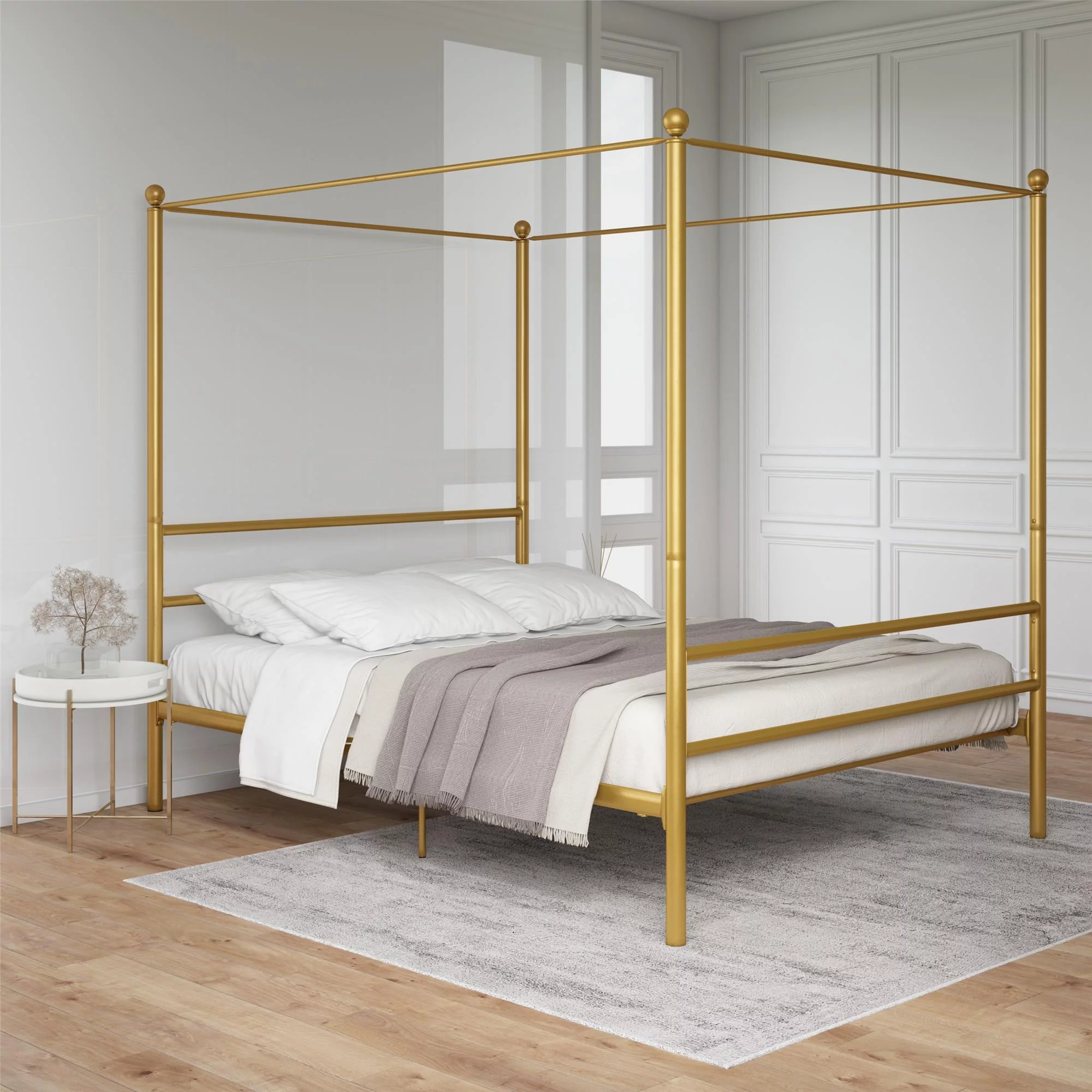 Mainstays Metal Canopy Bed, Queen, Gold Metal