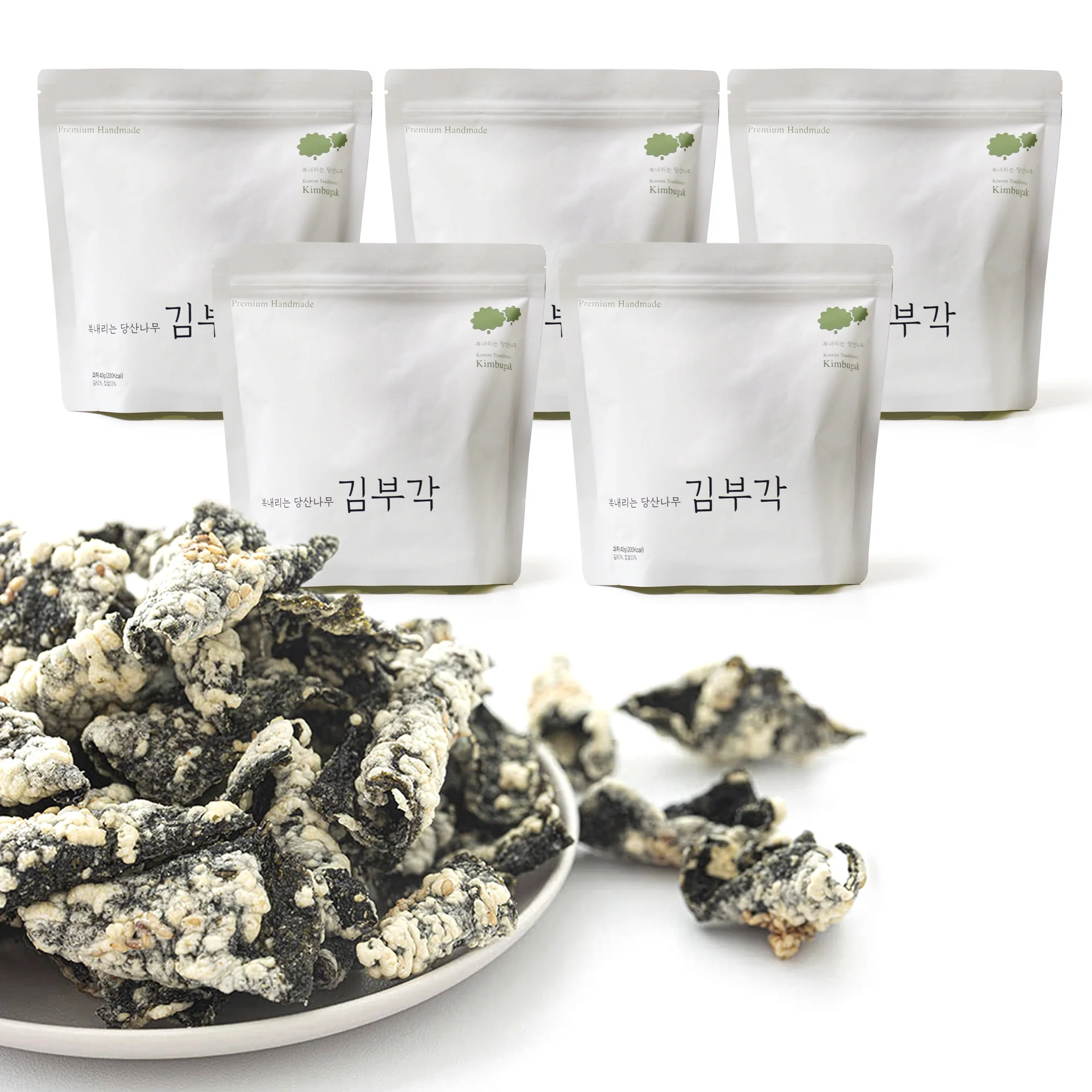 Pack of 5, Tomnada Handmade Korean Traditional Kimbugak Seaweed Snacks Chips in Resealable Bag, Gimbugak Korean Crispy Seaweed Snacks with Sticky Rice, No Sugar, Traditional Original Flavor, Vegan