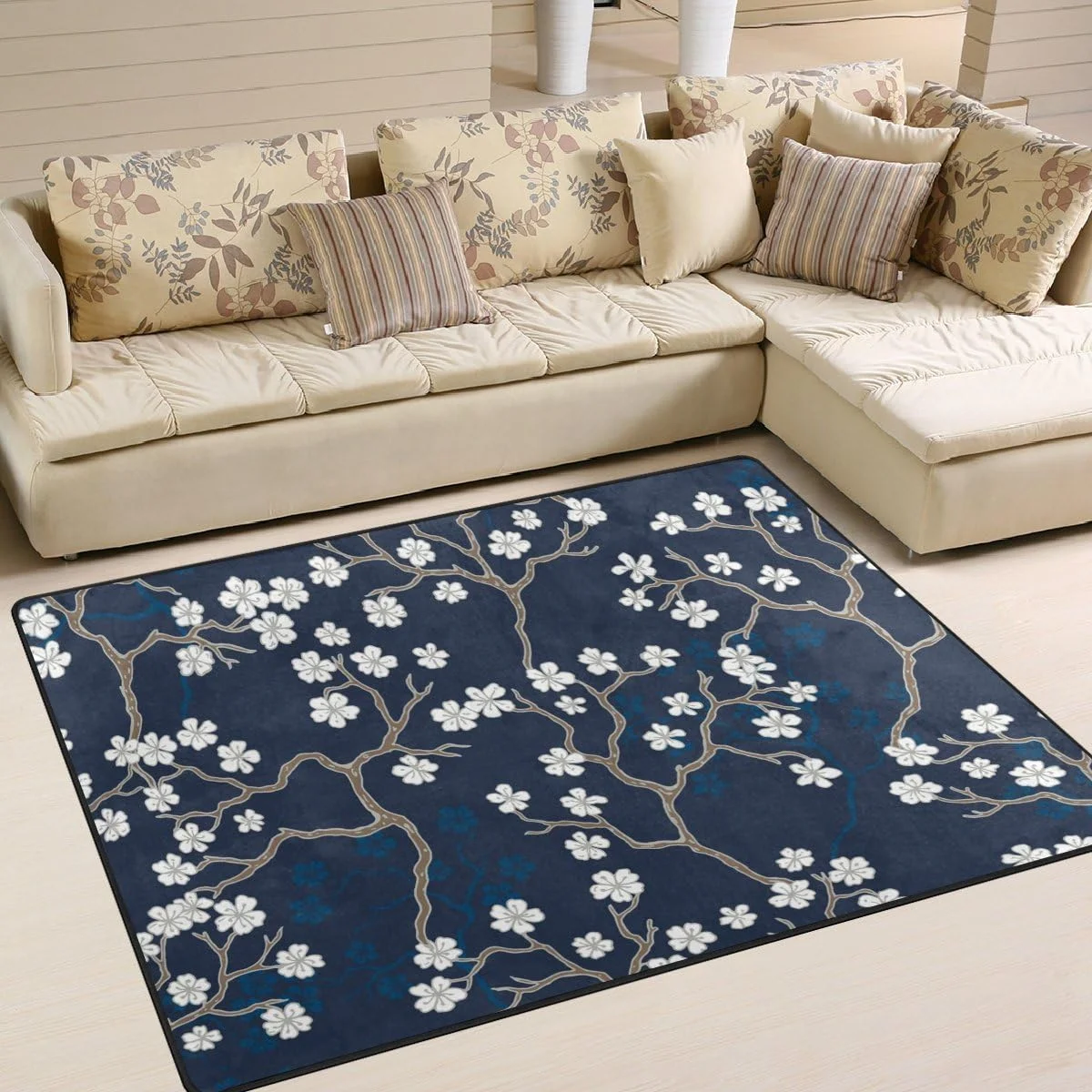 SKYSONIC 80 x 58 inches Lightweight Soft Area Rug Mat Indoor Floor Rugs Home Decoration for Kids Room Living Room Small Flower Trees