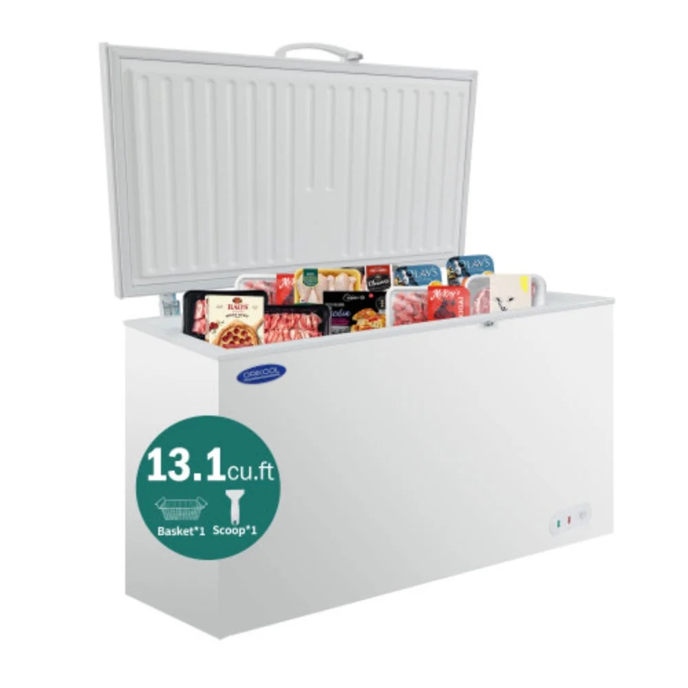 ORIKOOL Chest Freezer 13.1 Cu.ft Solid Top Commercial Deep Chest Freezers with Lockable Stay-Open Lid Painted for Back-of-House Bulk Storage  White + Steel