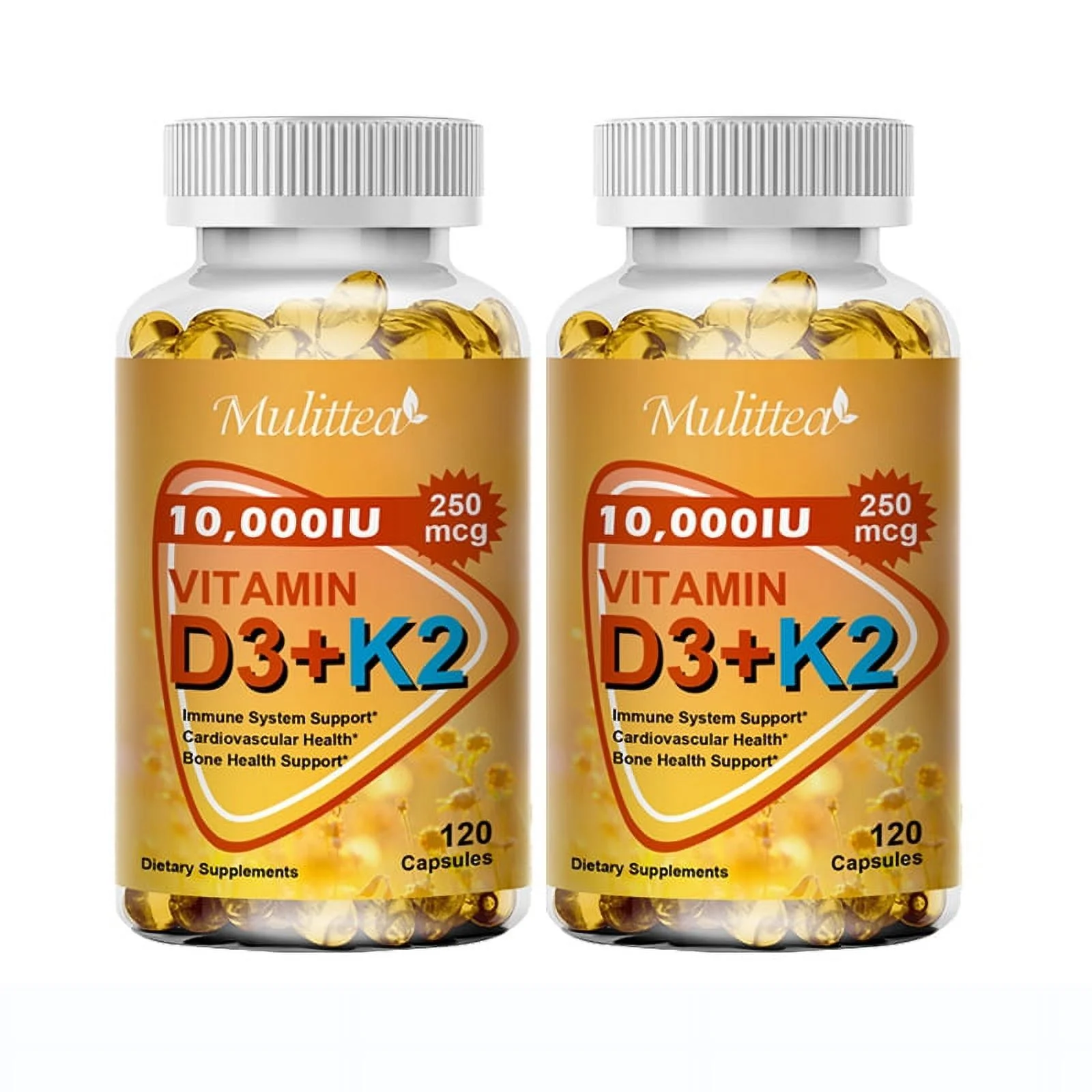 Vitamin K2 (MK7) with D3 10,000 IU Supplement, BioPerine Capsules, Immune Health 120 Capsules Each Pack of 2