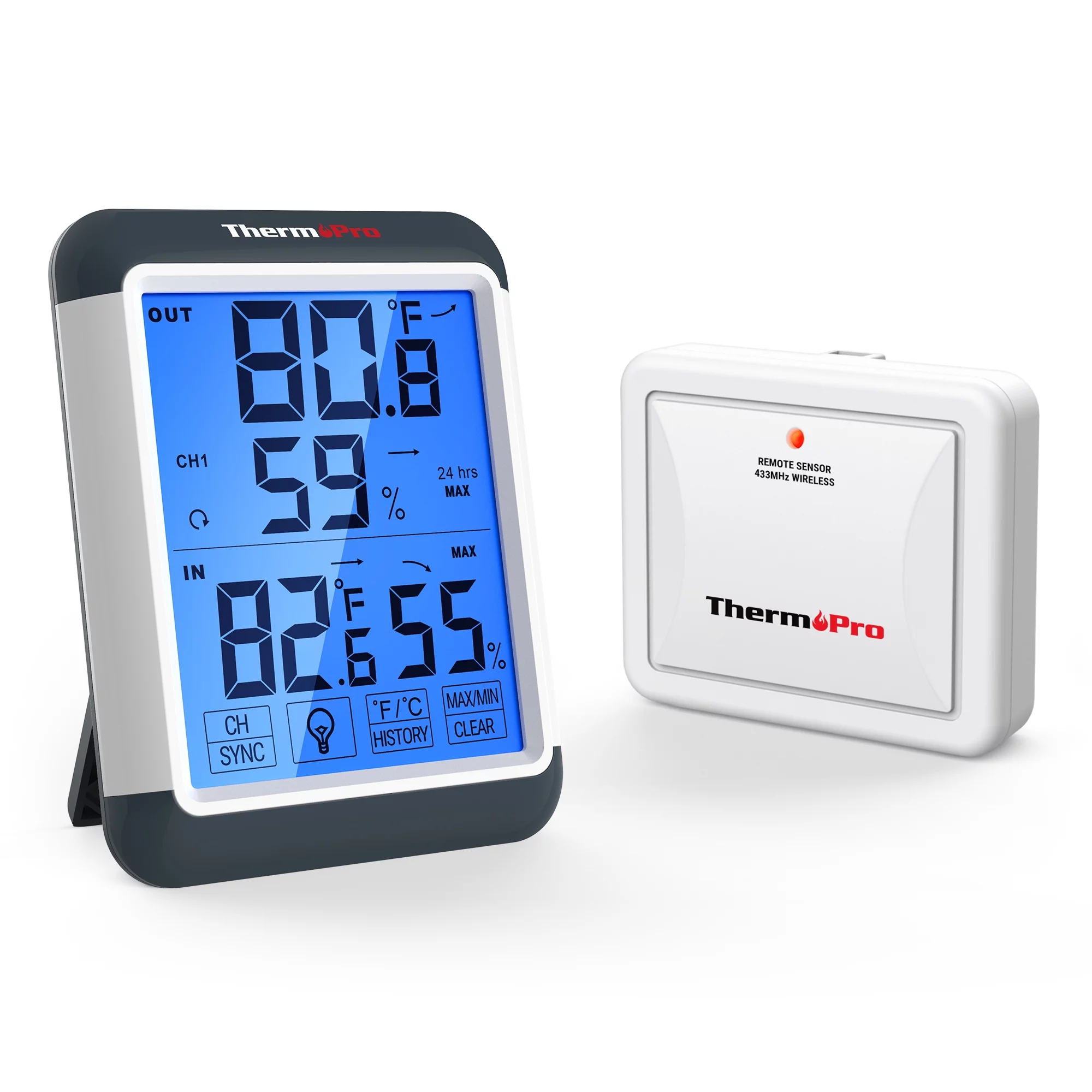 ThermoPro TP65W Indoor Outdoor Thermometer Digital Wireless Hygrometer Temperature Humidity Monitor with Jumbo Touchscreen and Backlight Humidity Gauge