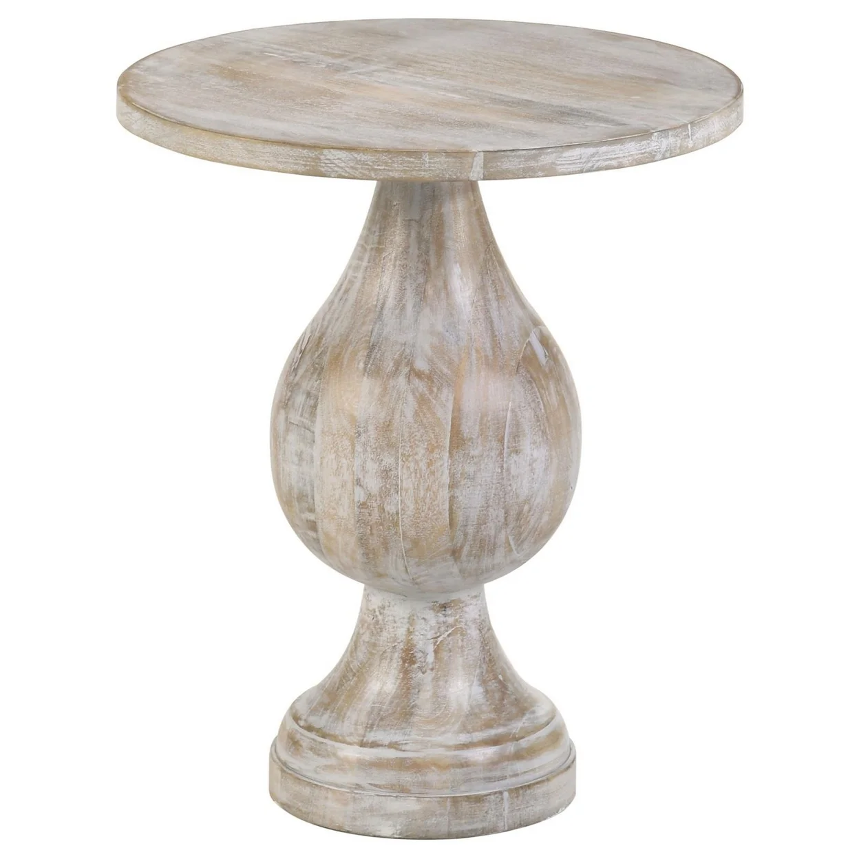 Niko 24 Inch Artisan Round Accent Table Pedestal Design Oak White Wood- Saltoro Sherpi