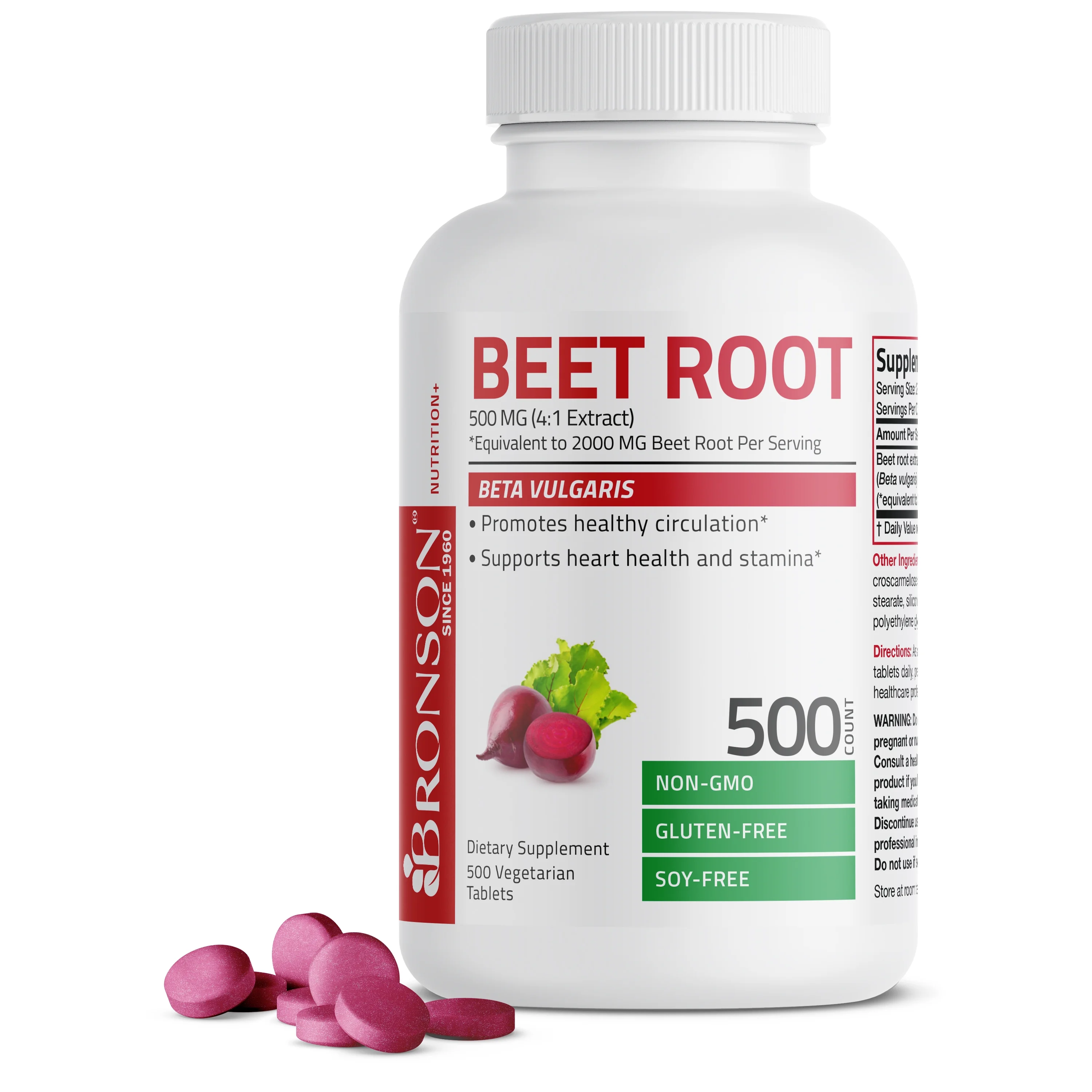 Bronson Beet Root 2000mg Extra Strength 2000mg Per Serving Non-GMO, 500 Vegetarian Tablets